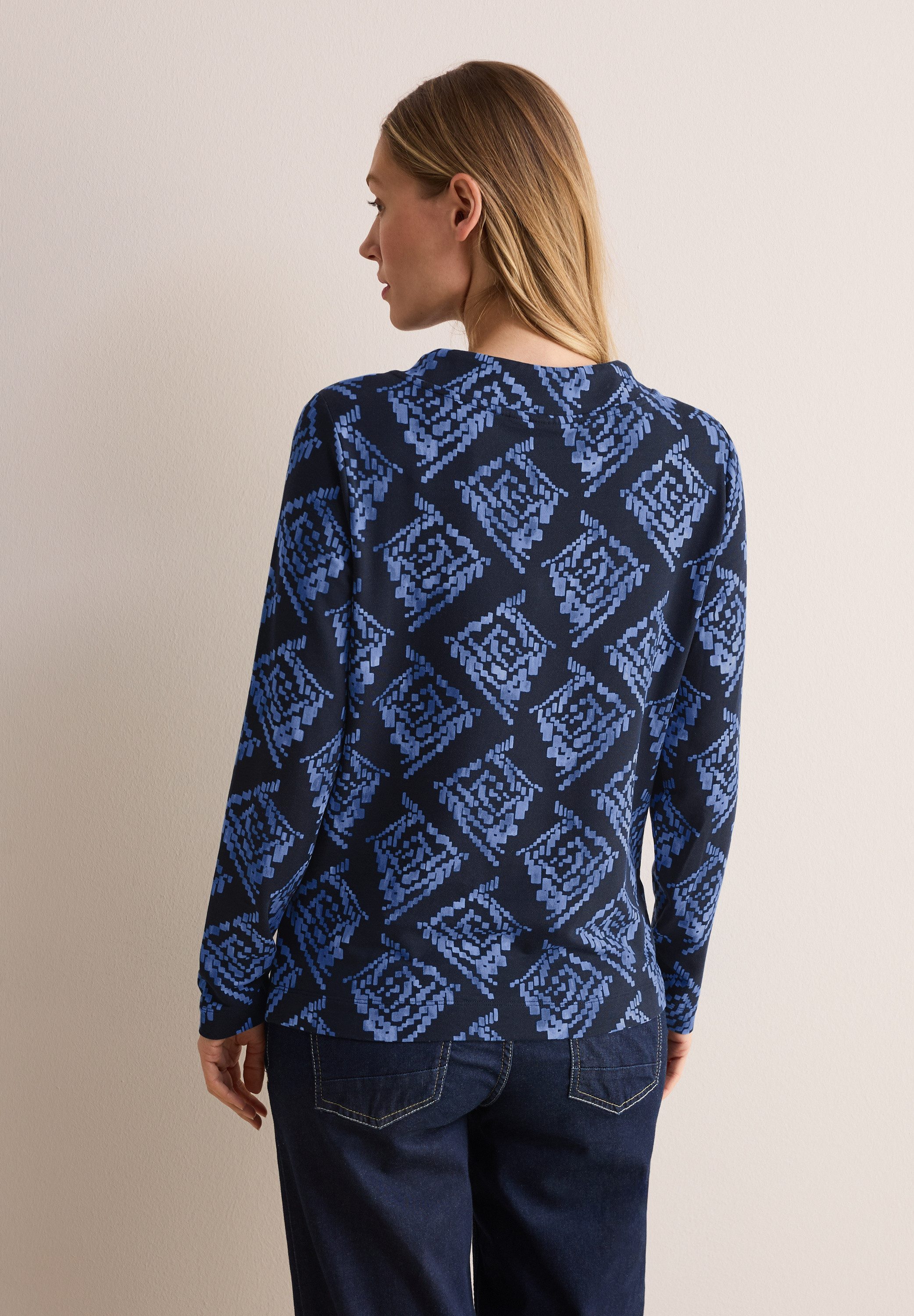 CECIL Rollkragenpullover mit All-Over Print und Stehkragen mit Kordelzug