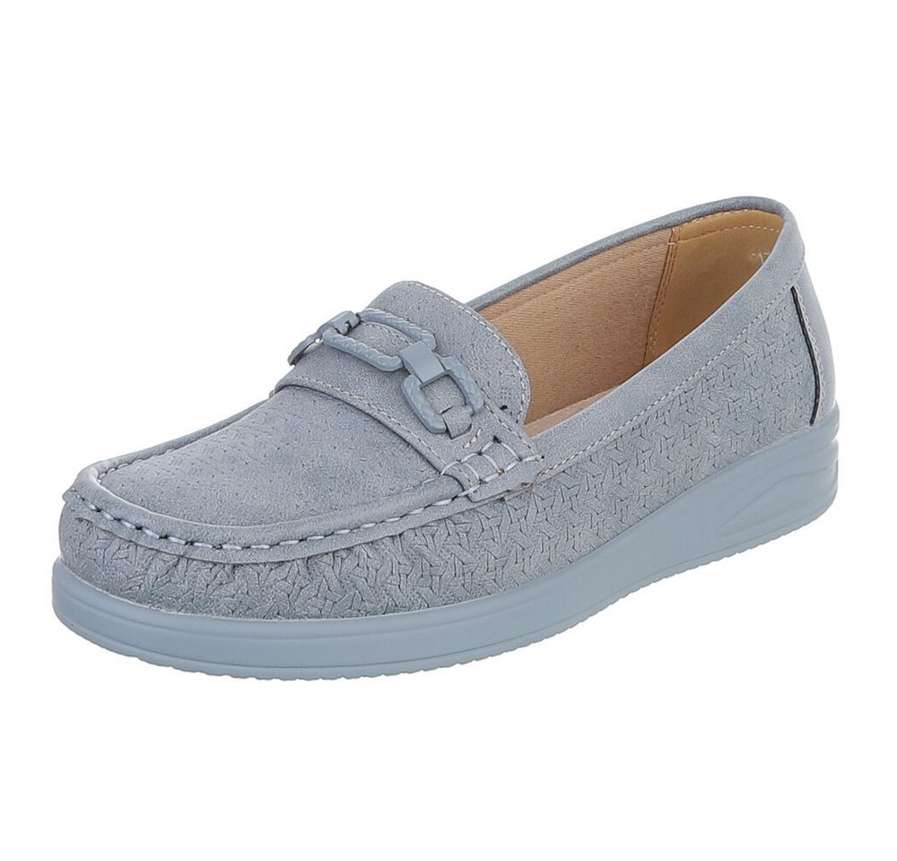 Ital-Design Damen Mokassin Slipper mit Zierriegel und Komfortsohle Slipper (91849468) Keilabsatz/Wedge Mokassins in Hellblau