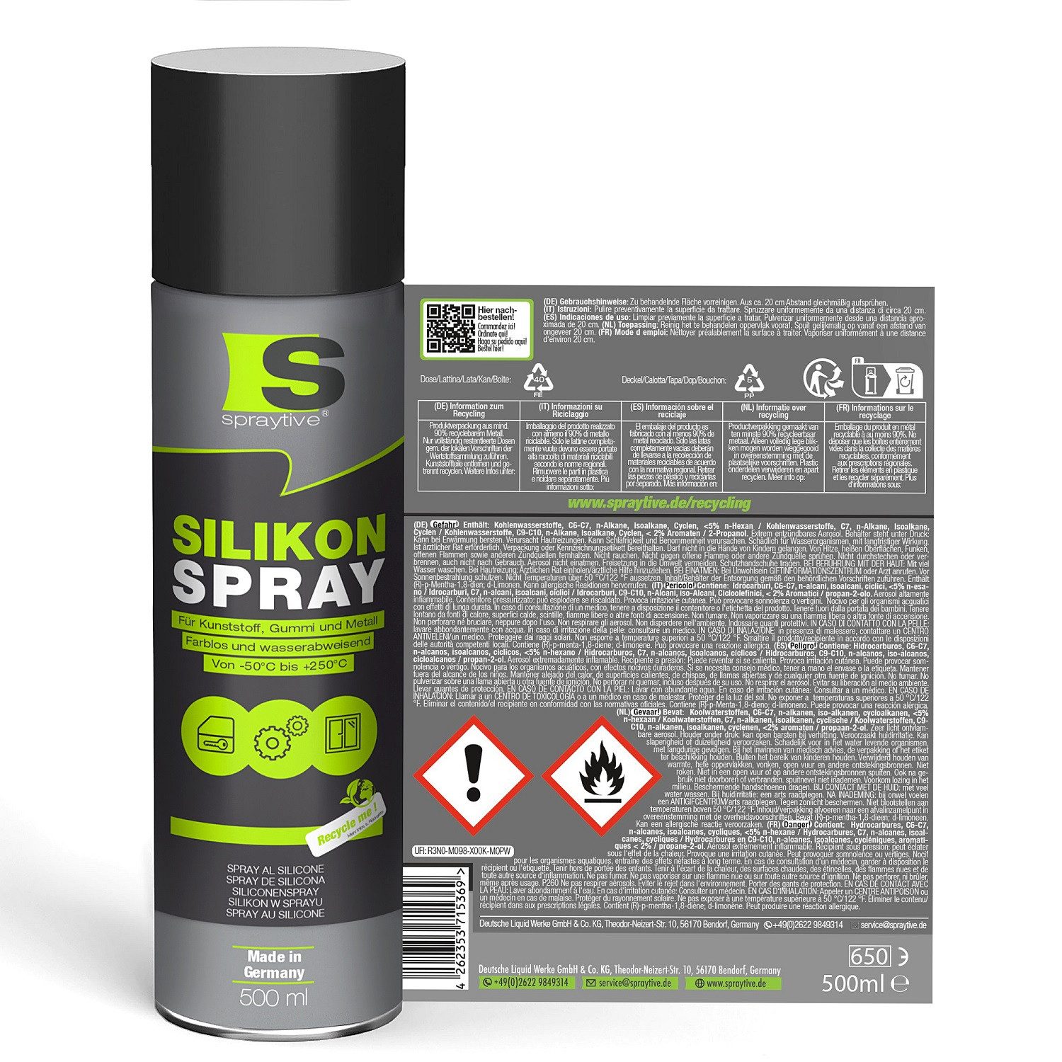 Spraytive Silikonöl 6x 500ml Silikonspray – farbloses Schmiermittel & Gleitmittelspray, Made in Germany – Bild 5 von 5