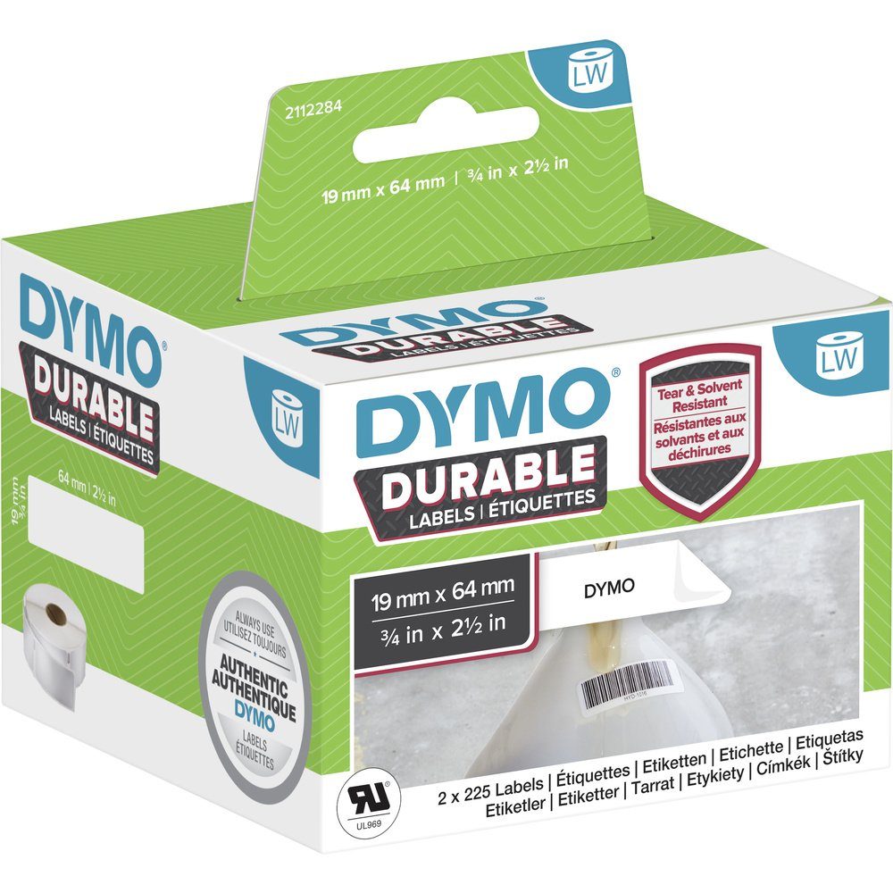 DYMO Etiketten DYMO 2112284 Etiketten Rolle 64 x 19 mm Polypropylen-Folie Weiß 900 St