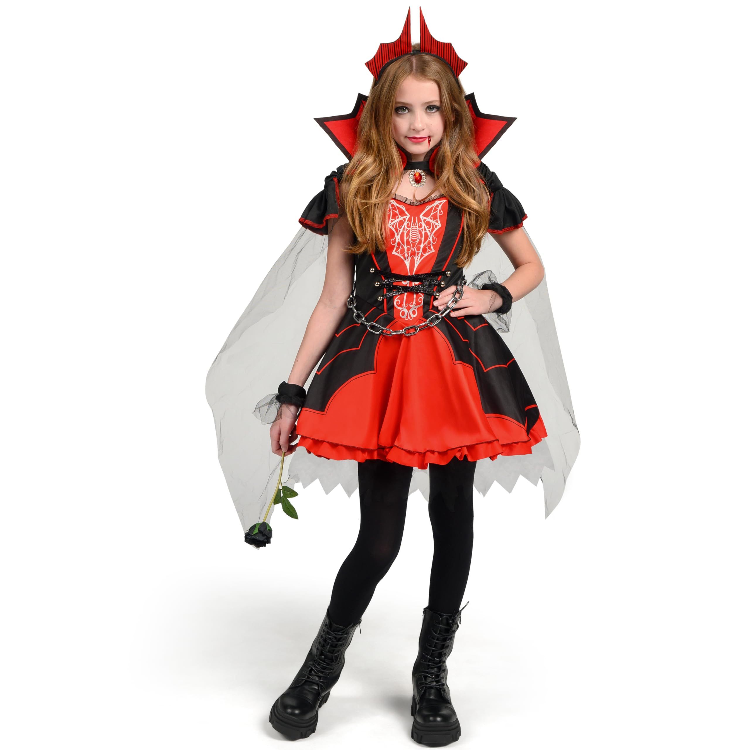 Spooktacular Creations Vampir-Kostüm Spooktacular Creations Mädchen Vampire Kostüm, Red Dark Vampire Kleid