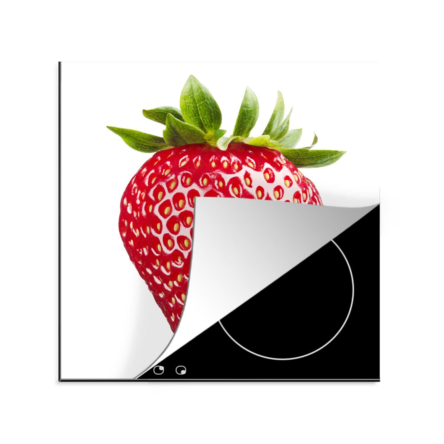 MuchoWow Herdblende-/Abdeckplatte Erdbeere - Obst - Weiß, Vinyl, (1 tlg), 78x78 cm, Ceranfeldabdeckung, Arbeitsplatte für küche