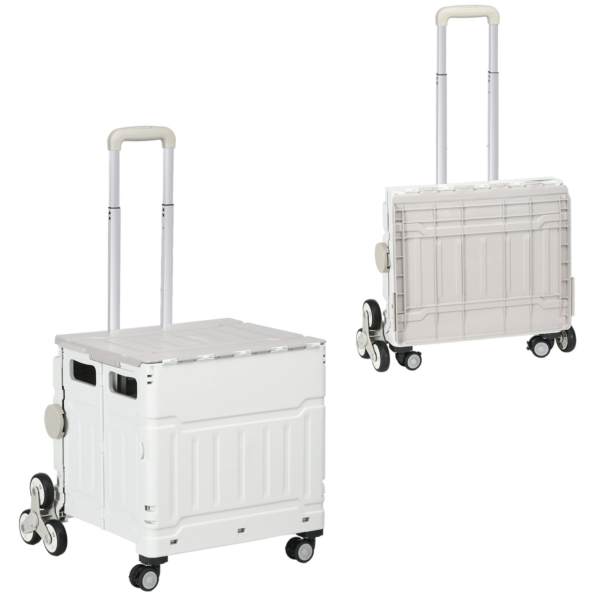 HOMCOM Einkaufstrolley klappbar Treppensteiger bis 80 kg aus Aluminium, 51 l, für Büro, Speicher, Schule, Weiß – Bild 2 von 5