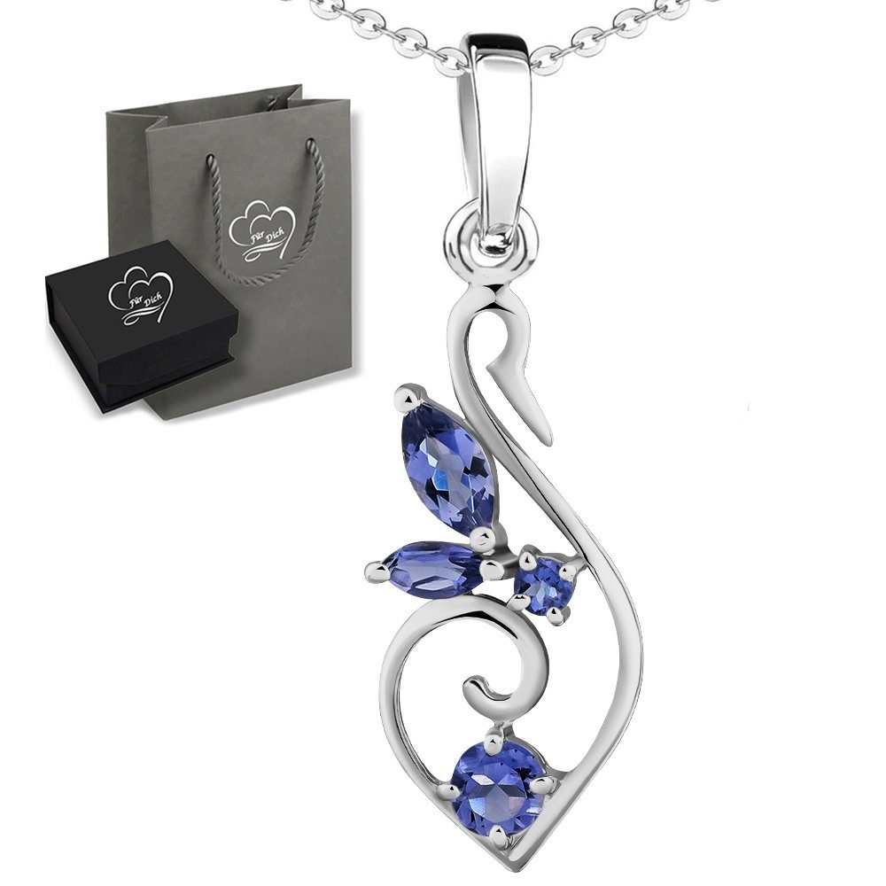 Kette mit Anhänger Blütenranke Edelstein Kette Damen 925 Silber Topas Citrin Geschenk