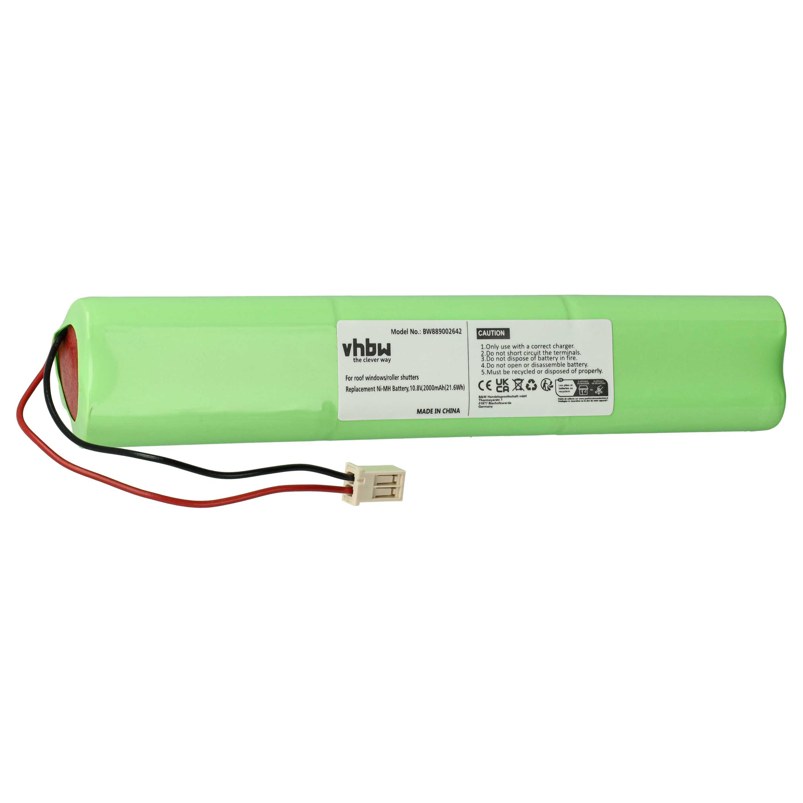 vhbw Akku Ersatz für Velux 946987, 946930, 946933 für Rollladen- & Akku Akku NiMH 2000 mAh (10,8 V, 1 St), Leistungsfähiger Austausch-Akku für Rollos, Wiederaufladbar, Jede