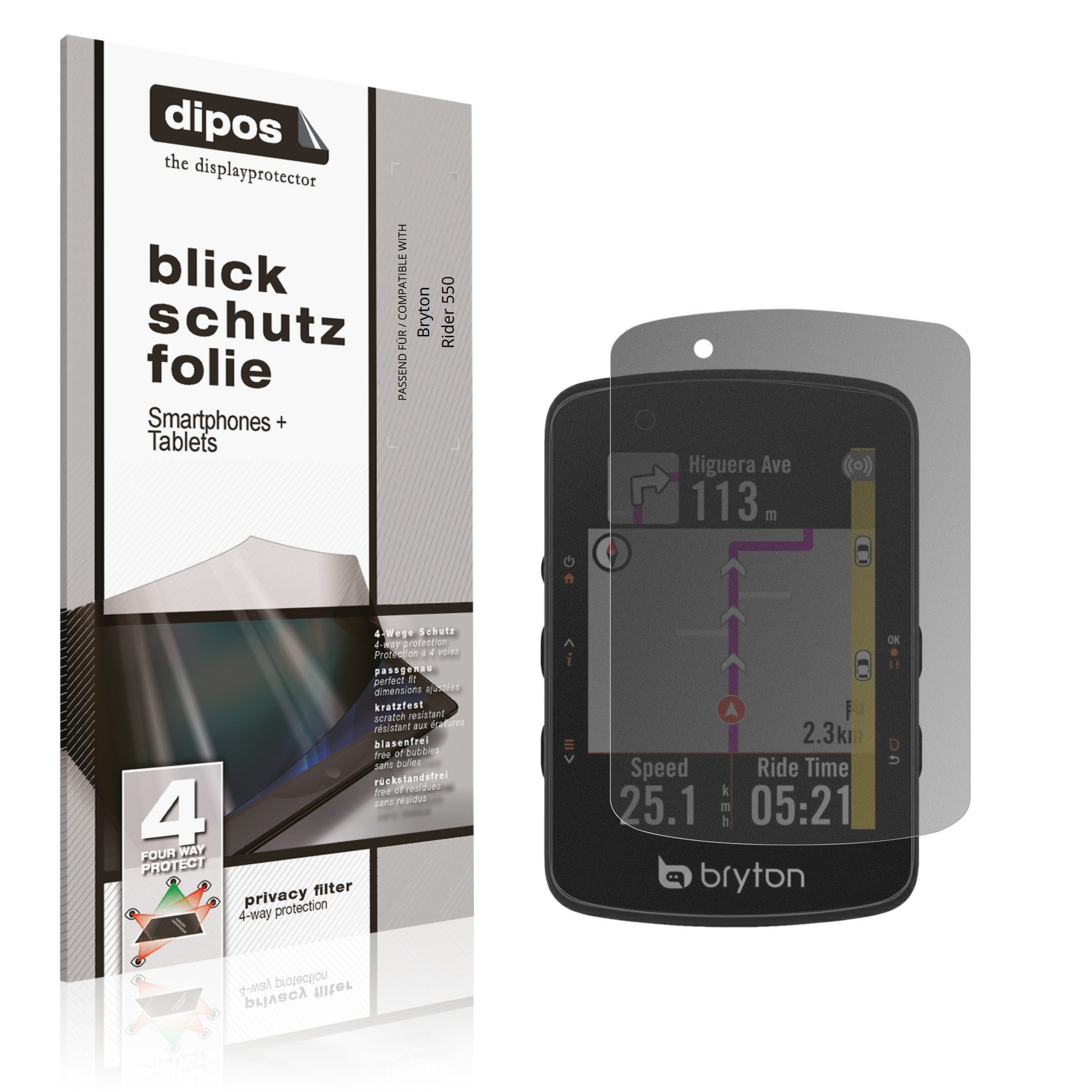 dipos Displayschutzfolie Schutzfolie für Bryton Rider 550, 1 Stück, Displayschutz Schutz Folie Made in Germany