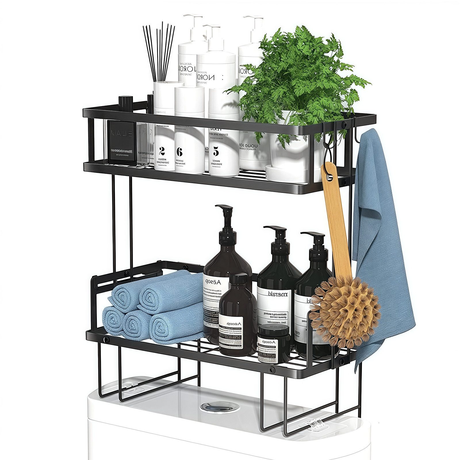 MOPUEA Badregal Toilettenregal 2-Tiers Stahl Lagerregal 31.8*15.6*35.5cm, Set 1-tlg., Platzsparender Stauraum Über Der Toilette