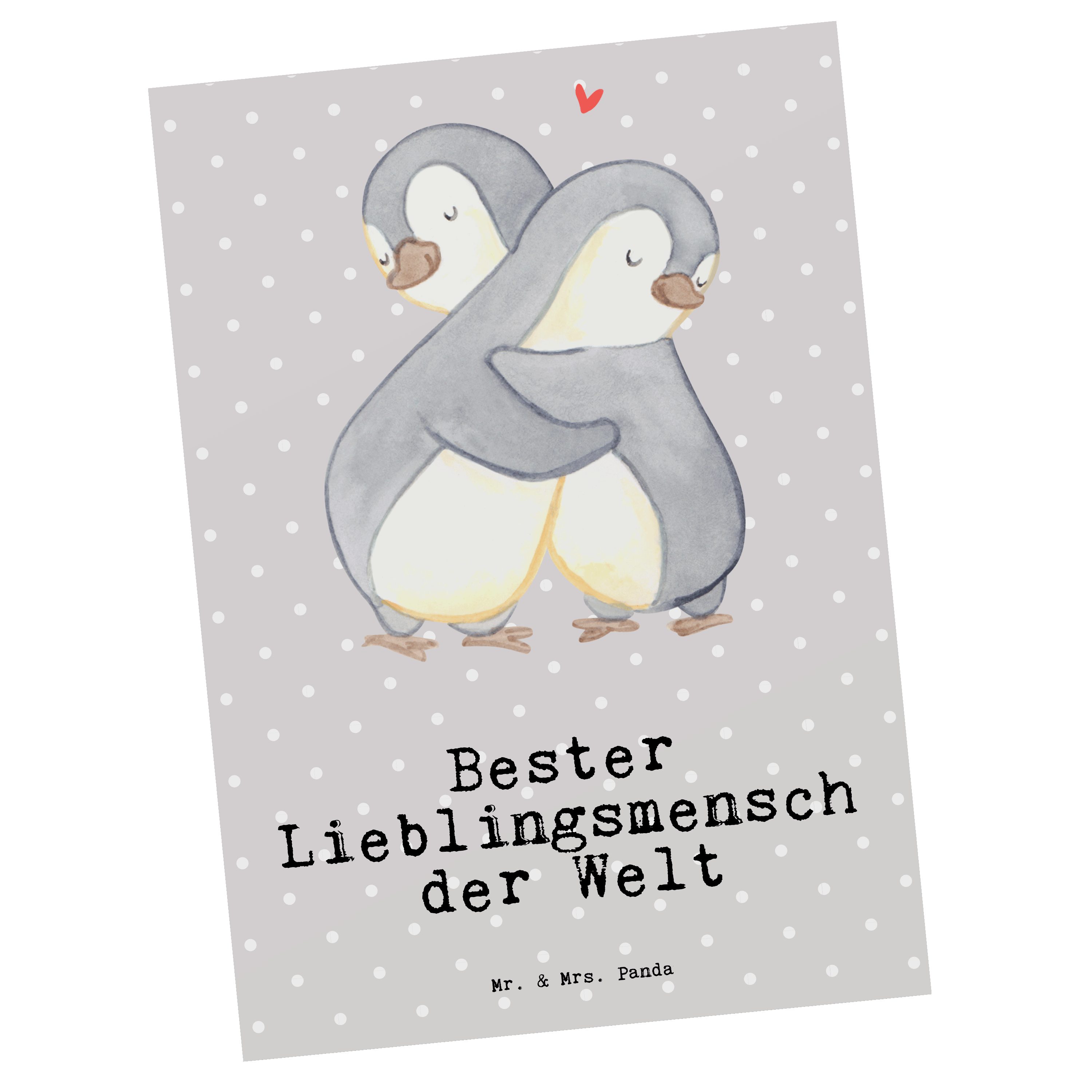 Mr. & Mrs. Panda Postkarte Pinguin Bester Lieblingsmensch der Welt, Ansichtskarte, Grau Pastell, Postkarte Postkarten spruchkarte