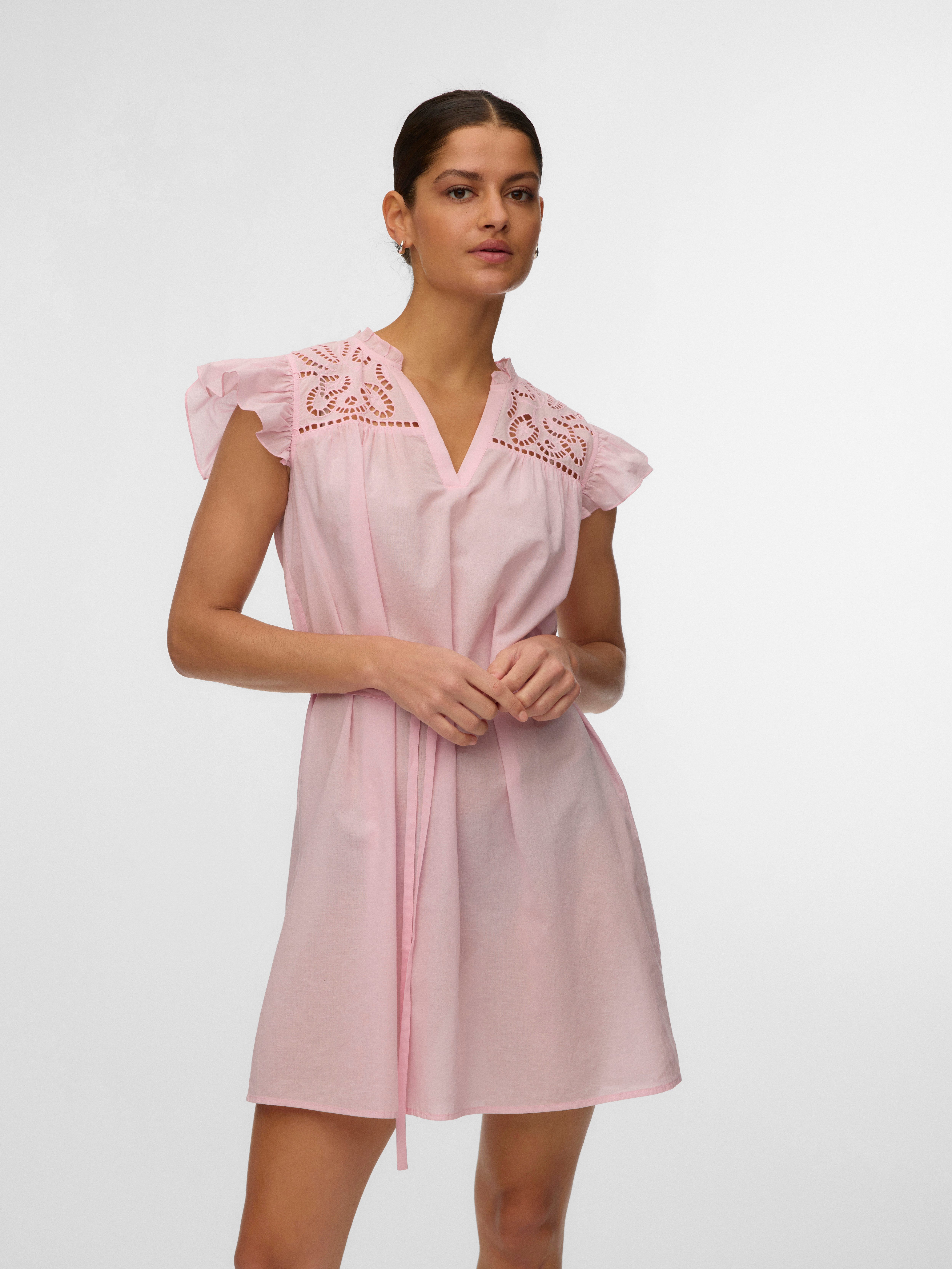 Vero Moda Minikleid VMLINE SS SHORT DRESS WVN NOOS Baumwolle