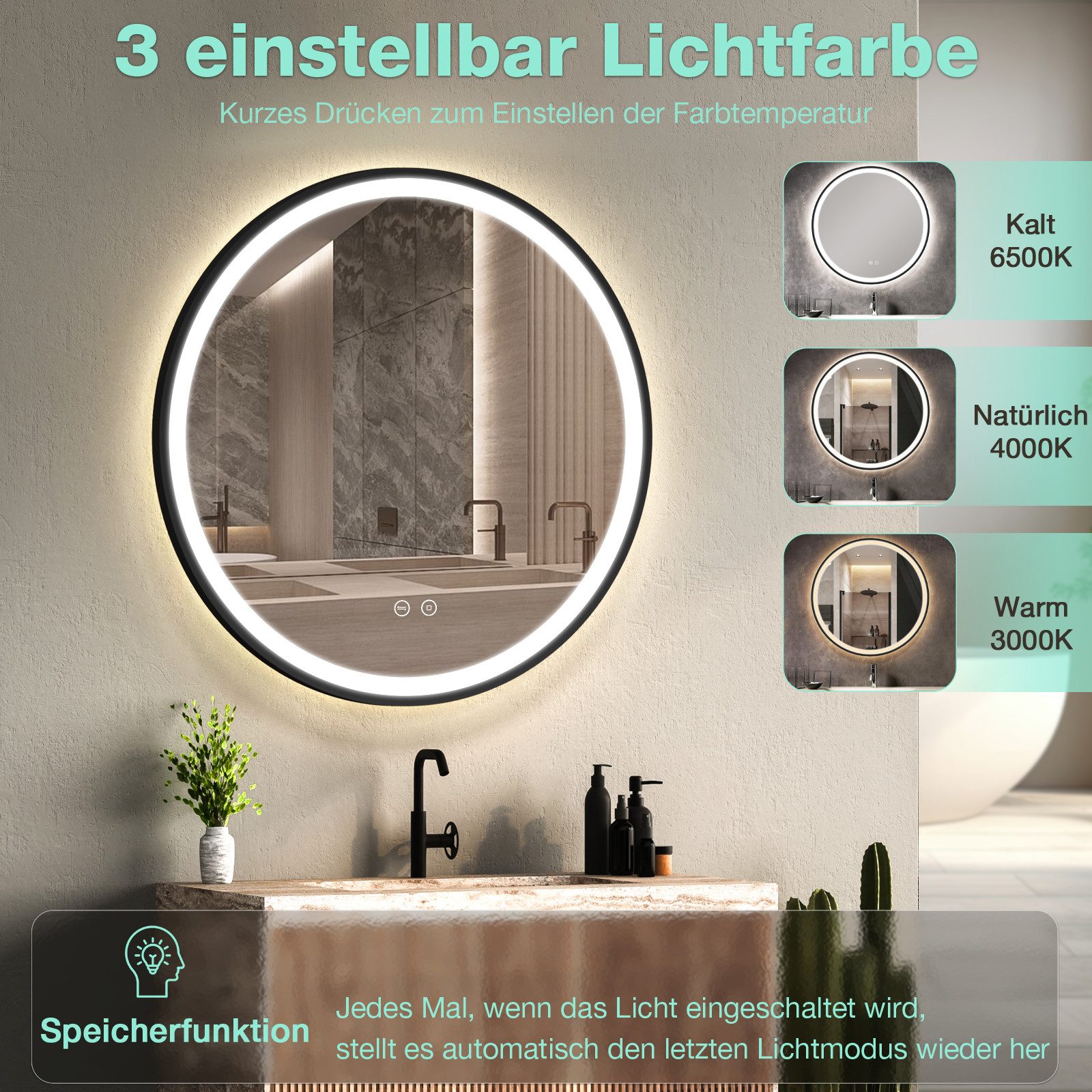 GIMBELEN Badspiegel LED-Badezimmer-Spiegel, dimmbar, Runder LED-Badezimmers günstig online kaufen