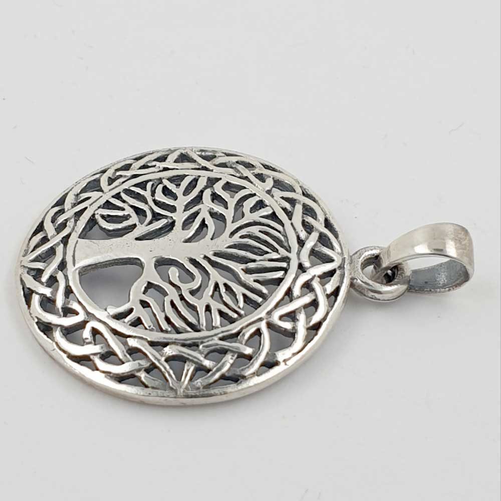 HOPLO Kettenanhänger Baum Schmuck Anhänger keltischer Knoten 925er Silber 27 mm Durchmesser