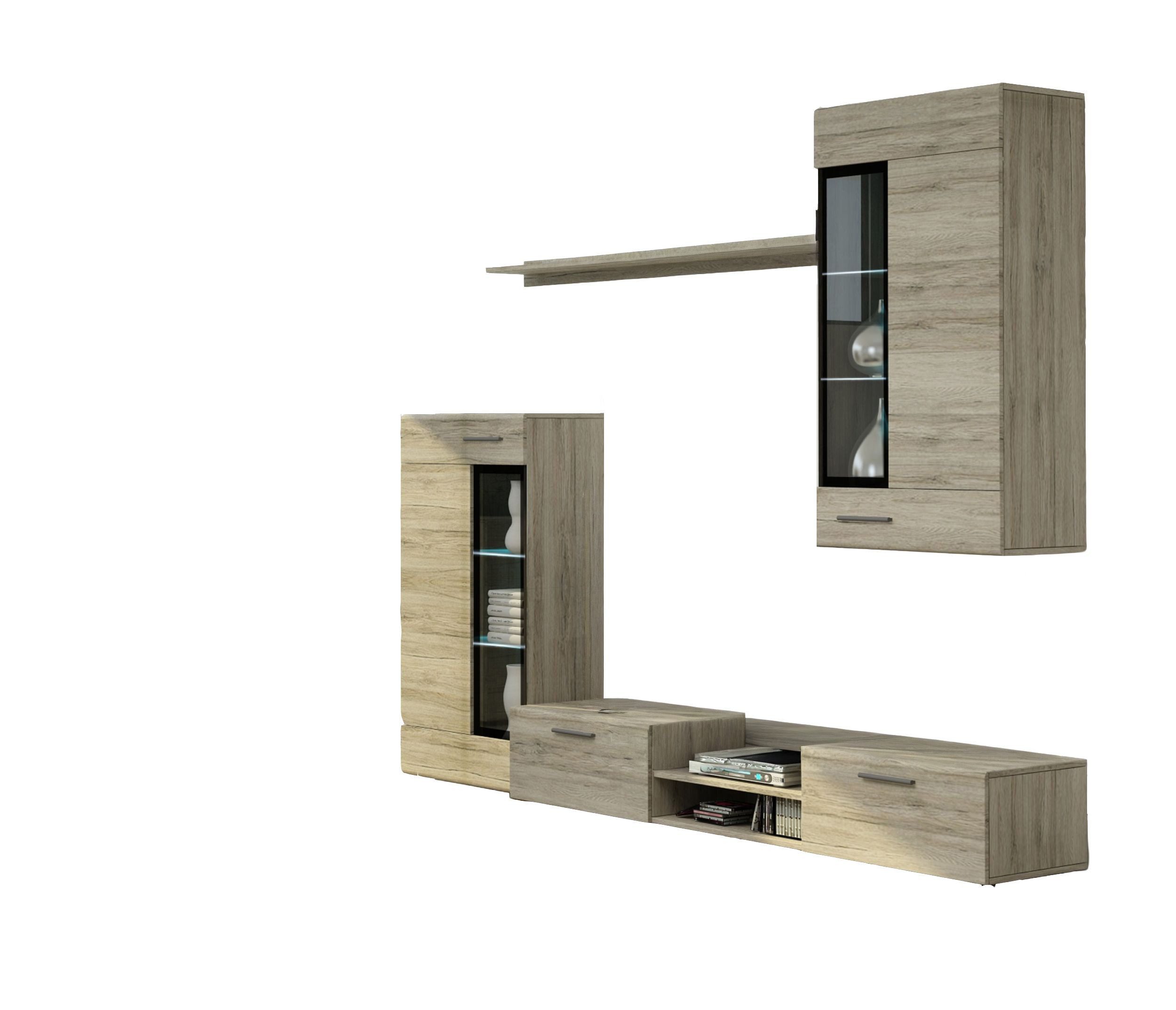 Küchen-Preisbombe Wohnwand Tango Schrankwand Anbauwand Wohnzimmer Eiche San Remo matt, (4-St)