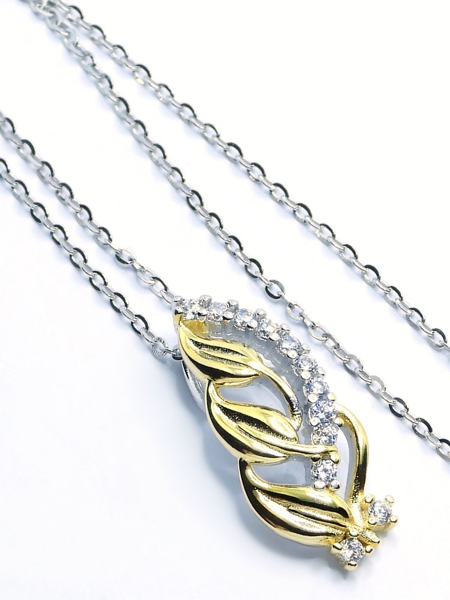 Goldene Hufeisen Goldkette Zeillose Schönheit zweifarbiger Blattanhänger, 16014, echt Silberschmuck für Damen