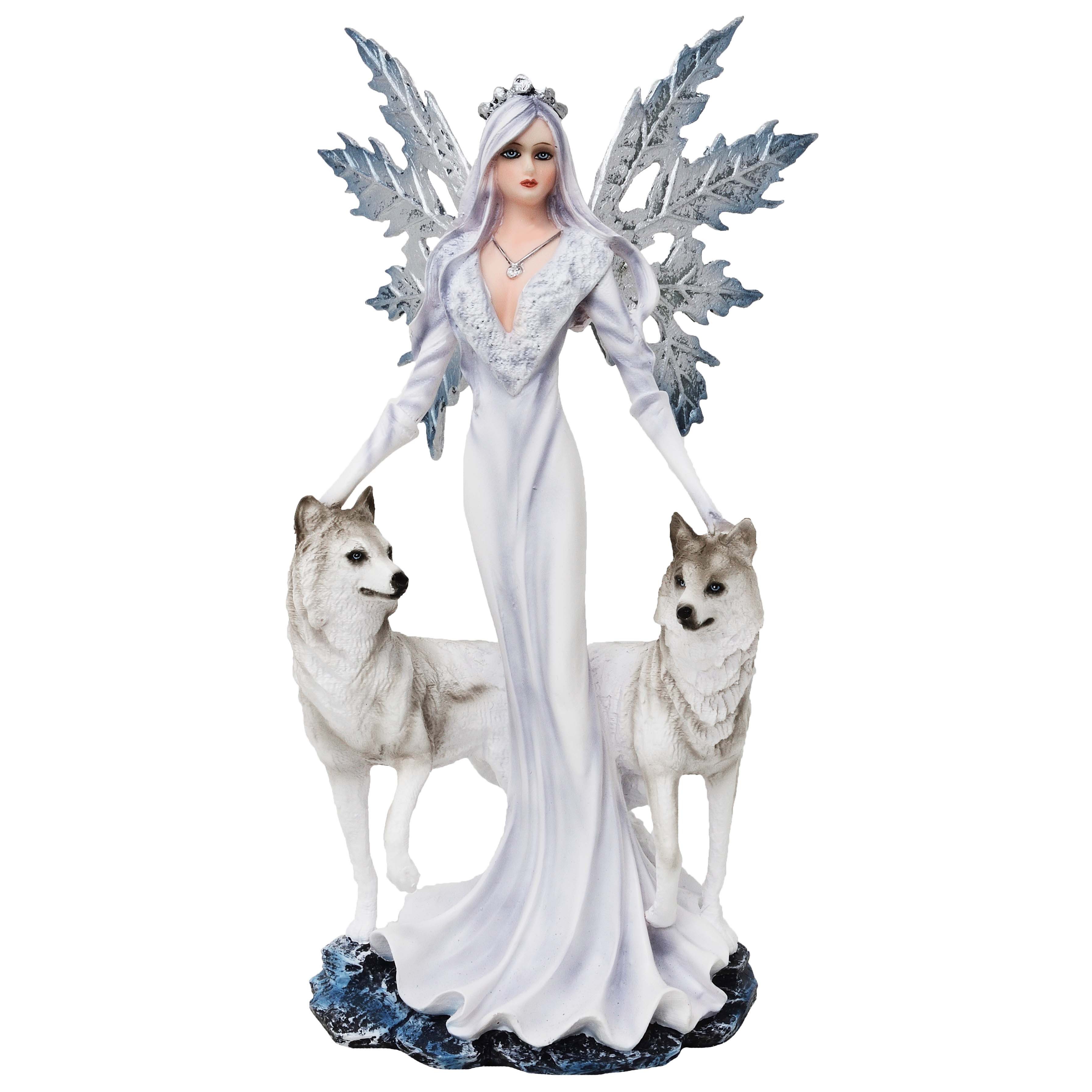 MystiCalls Dekofigur Winterelfe mit zwei Wölfen - Fairy Elfe Wolf Figur, Sa günstig online kaufen