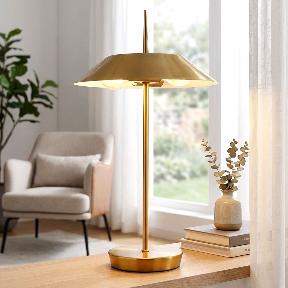 GLOBO LIGHTING Tischleuchte, Leuchtmittel nicht inklusive, Tischlampe Tischleuchte Nachttischlampe 2 flammig messing matt H 52 cm