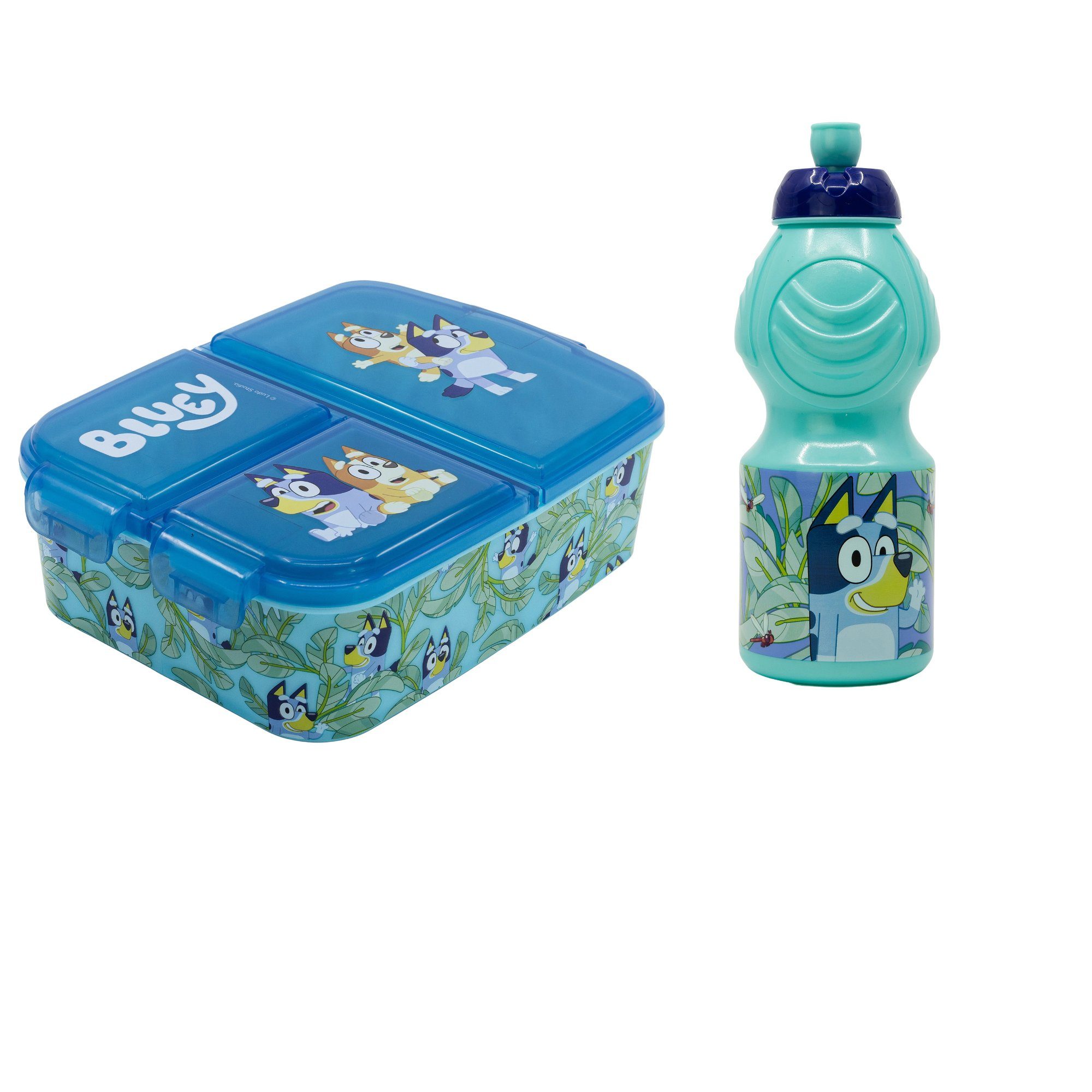 Bluey Lunchbox Bluey Bingo Kinder 2 teiliges Set Brotdose mit 3 Kammern Trinkflasche, Kuststoff, (2-tlg)
