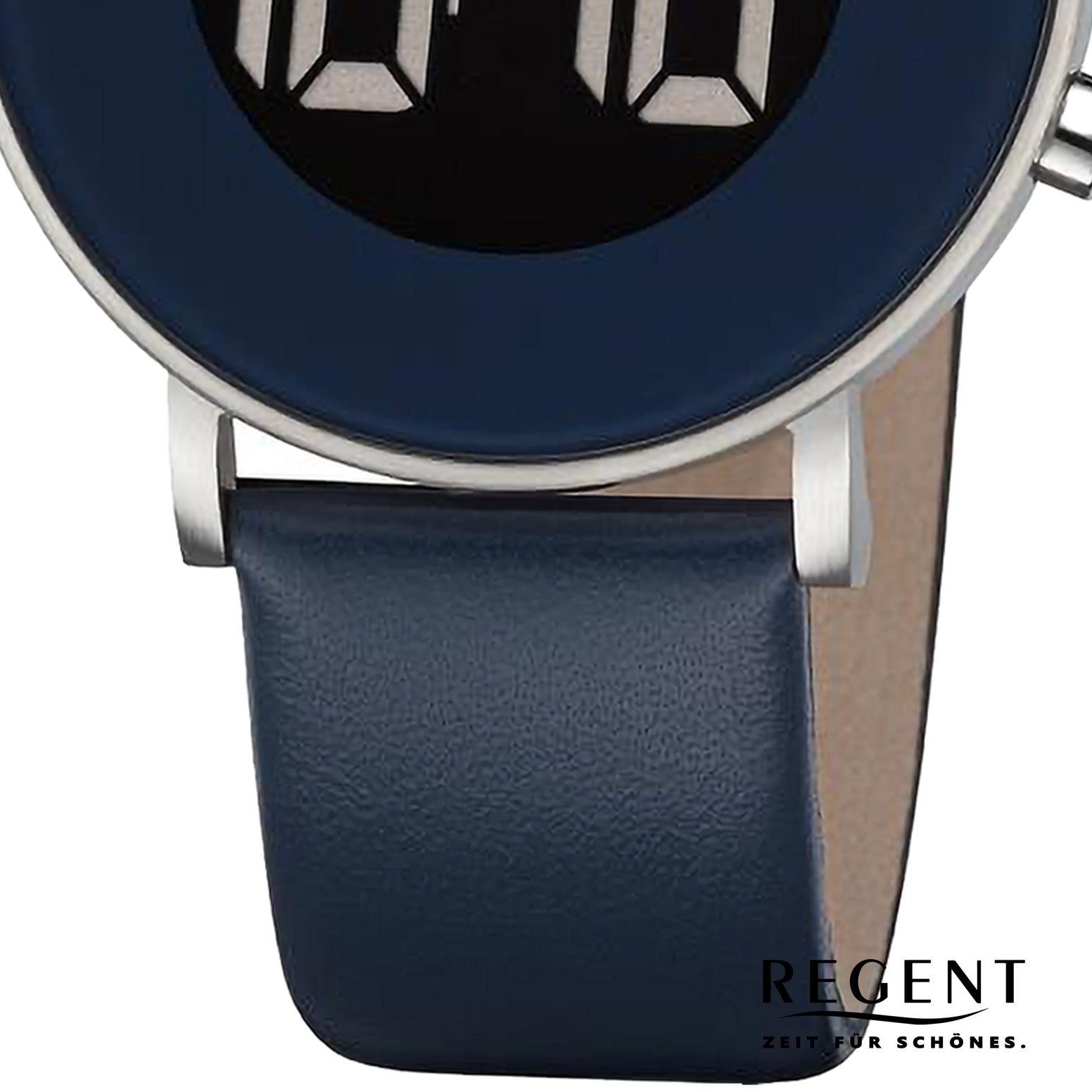 Regent Quarzuhr Regent Herren Armbanduhr Digital, (Digitaluhr), Herren Armbanduhr rund, extra groß (ca. 40mm), Lederarmband