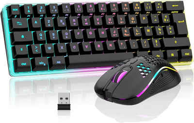 RedThunder K62 60 % kabellose Gaming RGB, AZERTY, französisches AZERTY Tastatur- und Maus-Set, 62 Tasten, Mini-Tastatur mit Hintergrundbeleuchtung, ultra-kompakt