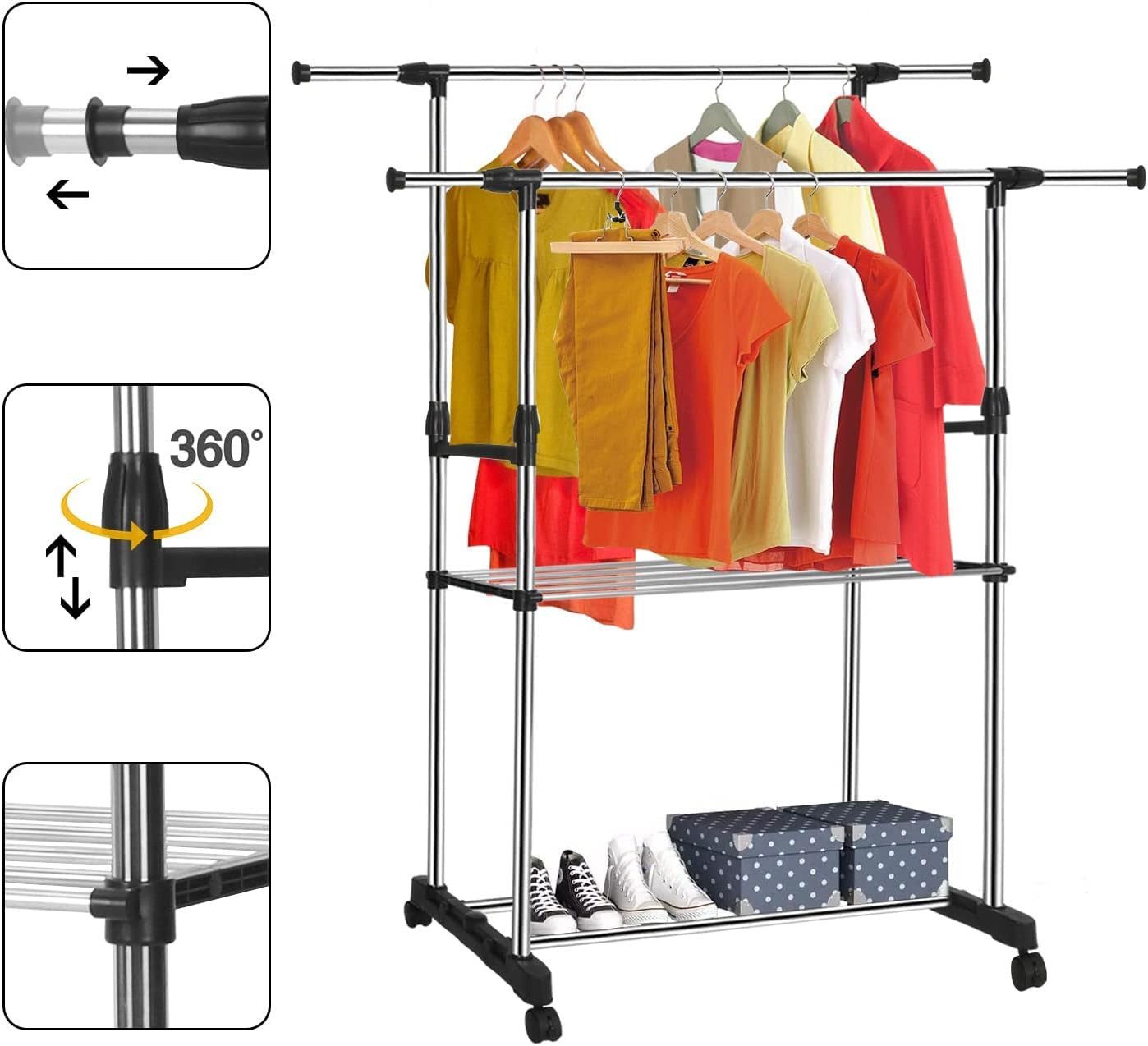 Youyijia Kleiderbügel Kleiderständer Verstellbare mit Rollen Kleiderstange Wäscheständer – Bild 3 von 5