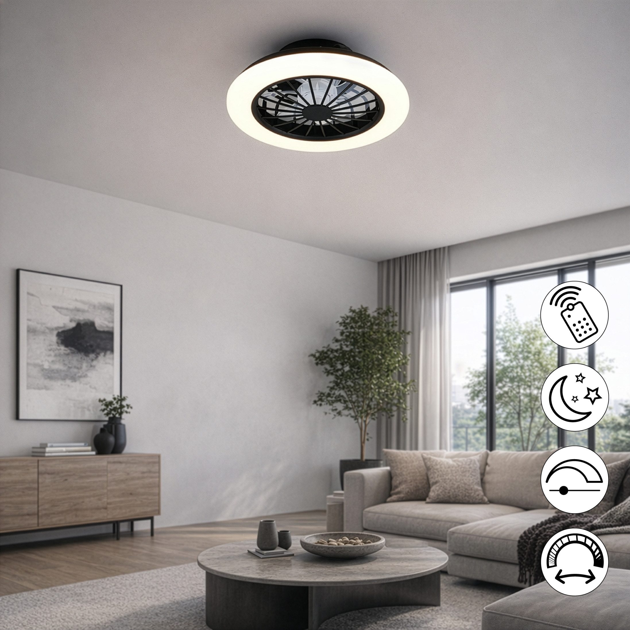 Hanseatic LED Deckenleuchte DLVO69222RS, Deckenventilator mit Licht Ø 38cm, inkl Fernbedienung, CCT - über Fernbedienung, Dimmfunktion, Fernbedienung, Infrarot inkl., Memoryfunktion, Nachtlichtfunktion, Timerfunktion, Ventilatorfunktion, getrennt schaltbar, mehrere Helligkeitsstufen, LED fest integriert, Farbwechsler, warmweiß - kaltweiß, Ventilator mit 5 Stufen, Vor- & Rücklauf, LED mit CCT Timer Nachtlicht