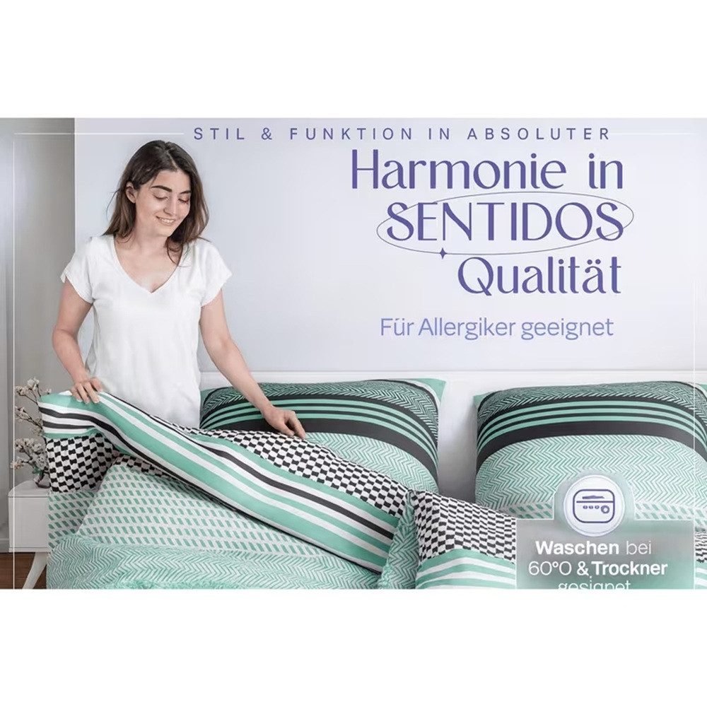 Sentidos Bettwäsche Set 135x200cm 4teilig %100 Baumwolle, Baumwolle, 4 teilig, mit Reißverschluss, geeignet für Winter oder Sommer – Bild 4 von 5