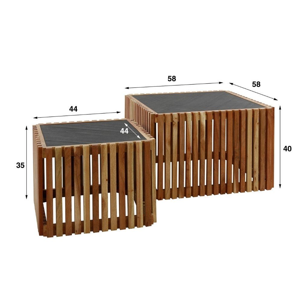 2er-Se, Akazienholz Natur-dunkel RINGO-Living und Pan in Schiefergrau Möbel Couchtisch aus Beistelltisch