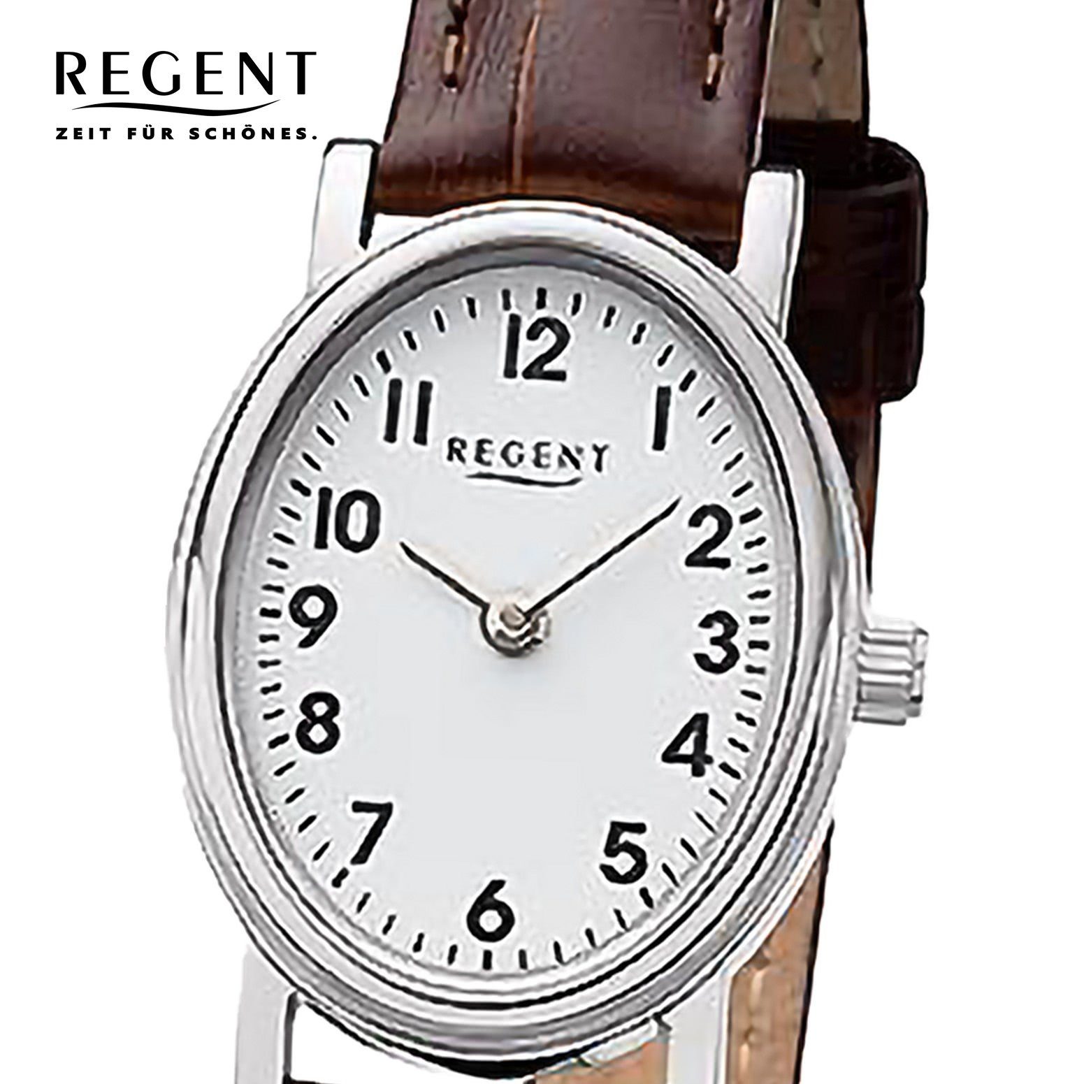 Analog, (ca. groß Regent Damen Armbanduhr Quarzuhr Lederarmband rund, extra 28x32mm), Regent Damen Armbanduhr