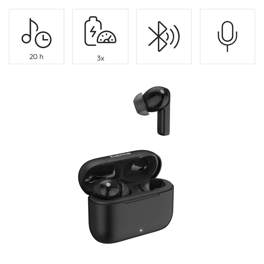 Hama Bluetooth Kopfhörer (TWS, Headphones, kabellos, In-Ear, ANC, ENC, App) wireless In-Ear-Kopfhörer (Active Noise Cancelling (ANC), Gestenkontrolle, Noise-Reduction, Sprachsteuerung, True Wireless, Google Assistant, Siri, Fast Charge, Mikrofon, LED-Akku-Anzeige, App-Steuerung, Touch Control)