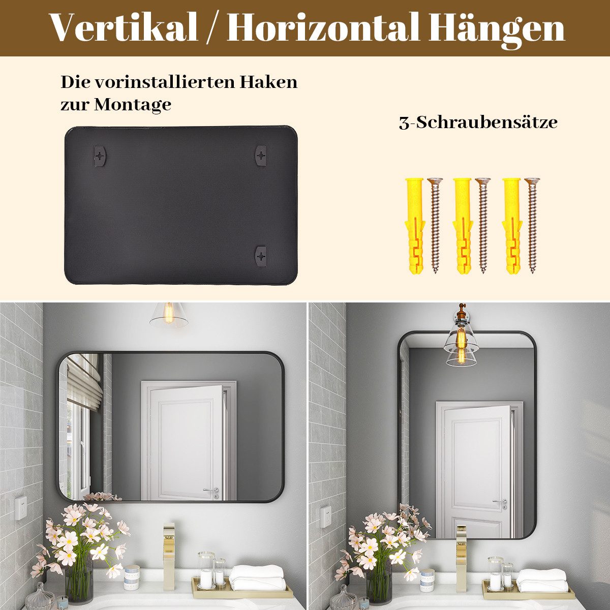 BEAUTYPEAK Wandspiegel Rechteckiger Spiegel mit abgerundeten Ecken