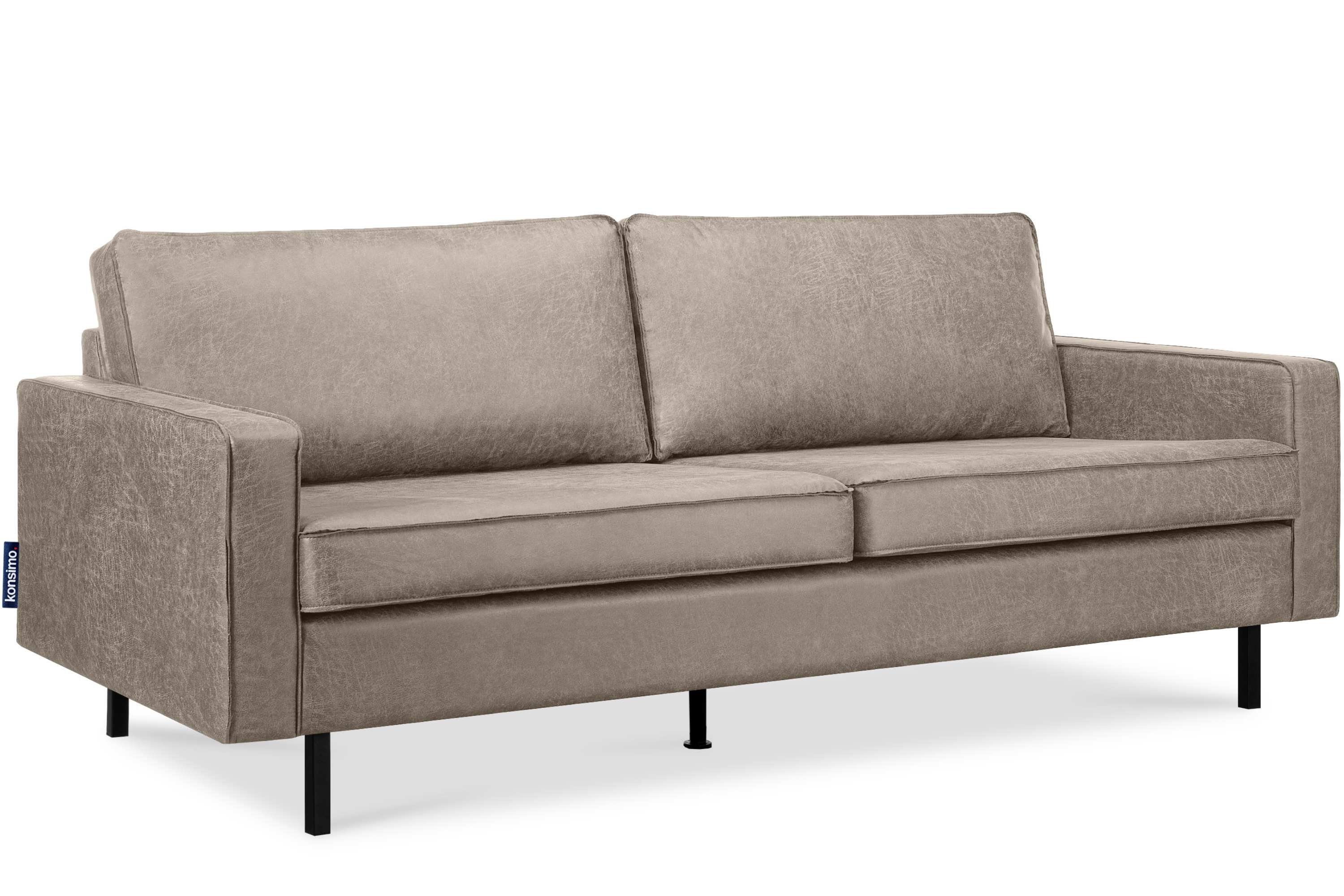 Konsimo 3-Sitzer INVIA Dreisitzer-Sofa, Grundschicht: hellgrau Echtleder, auf hellgrau in hohen EU hellgrau Metallfüßen, | Hergestellt 