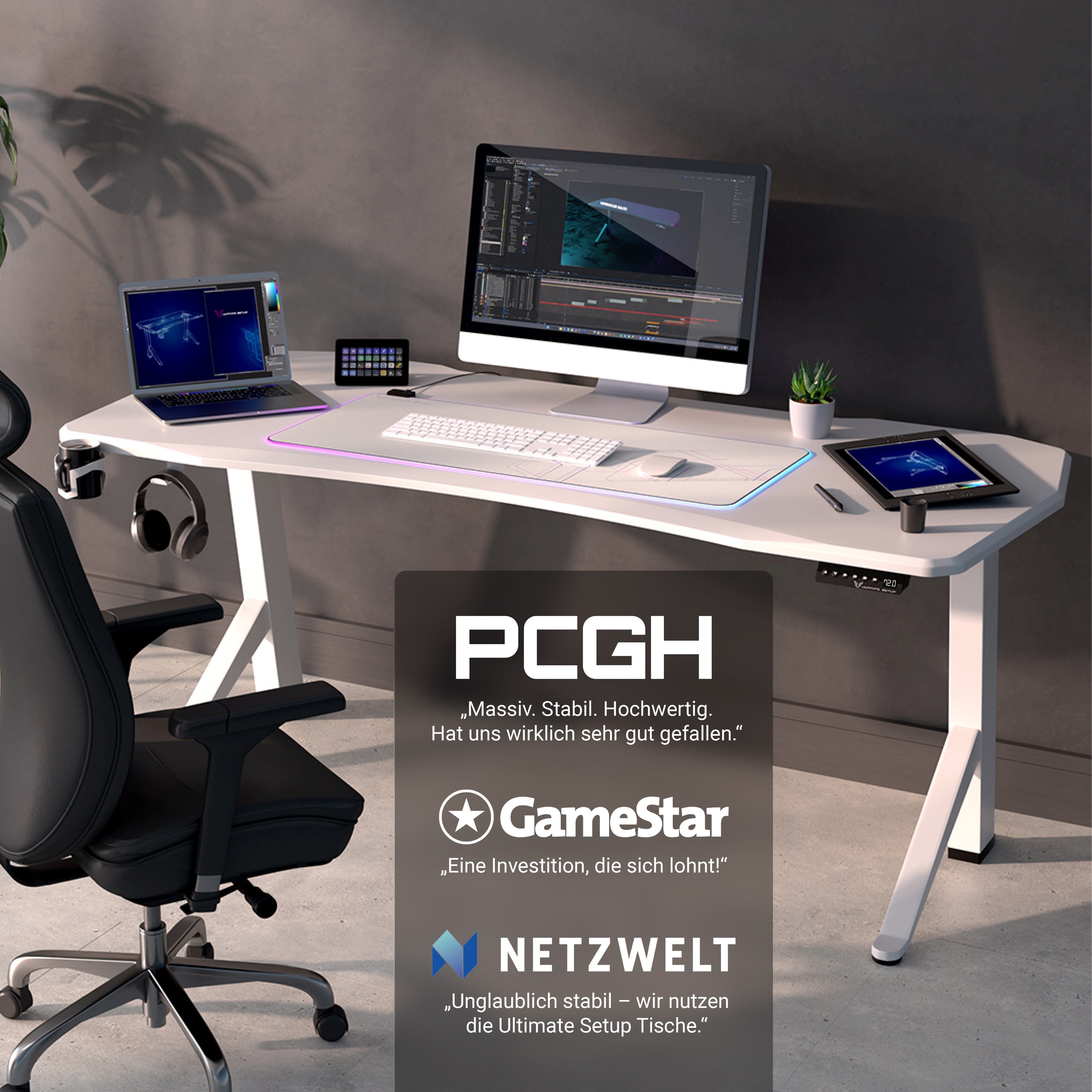 Ultimate Setup Gamingtisch Gaming Schreibtisch Gaming Tisch höhenverstellbar elektrisch