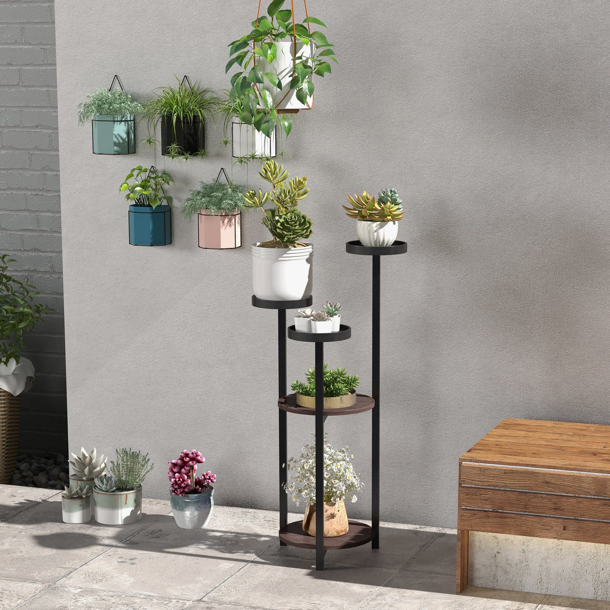 Outsunny Pflanzentreppe Pflanzenständer aus Holz, Blumenregal günstig online kaufen