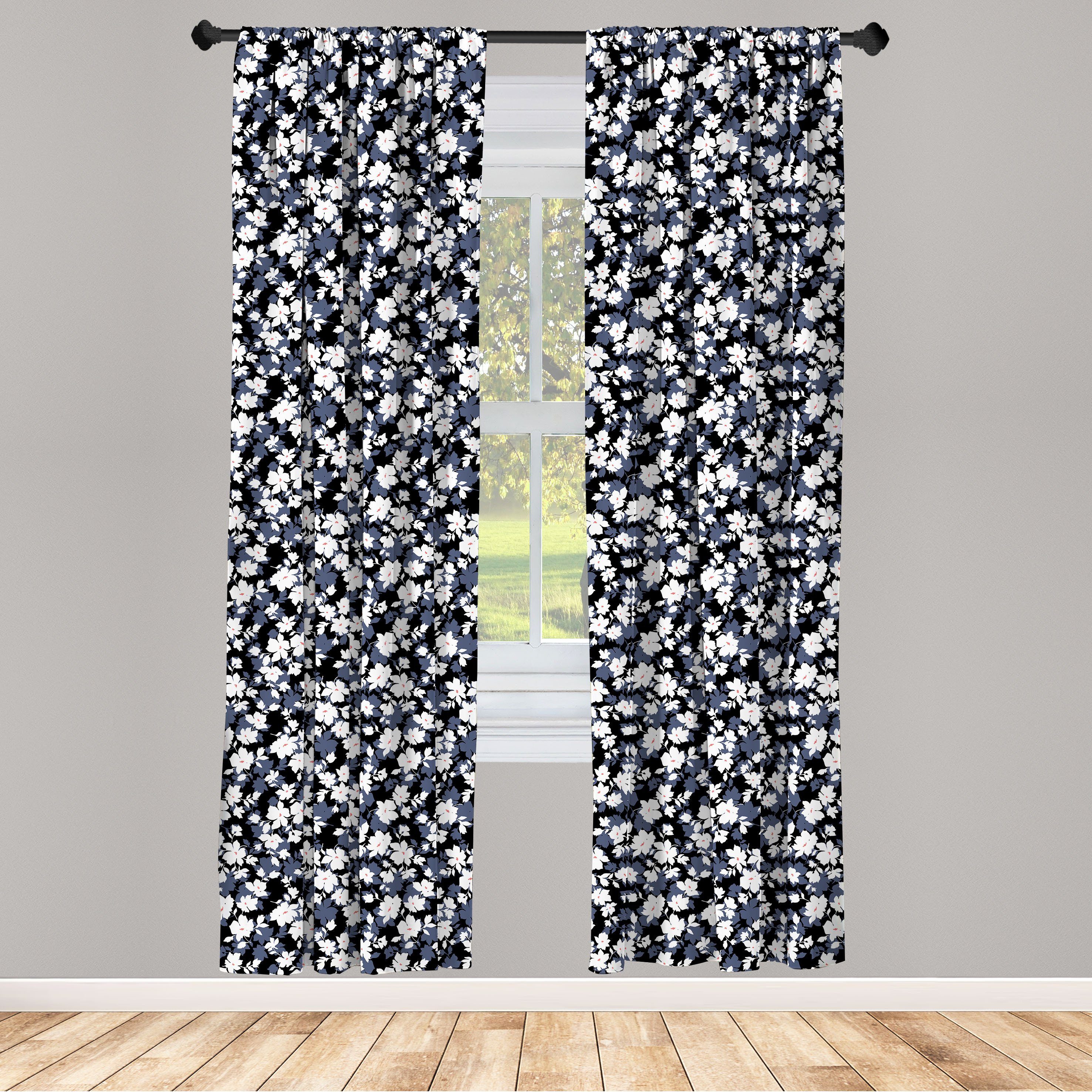 Gardine Vorhang für Wohnzimmer Schlafzimmer Dekor, Abakuhaus, Microfaser, Blumengarten Vintage-Blüten | Fertiggardinen