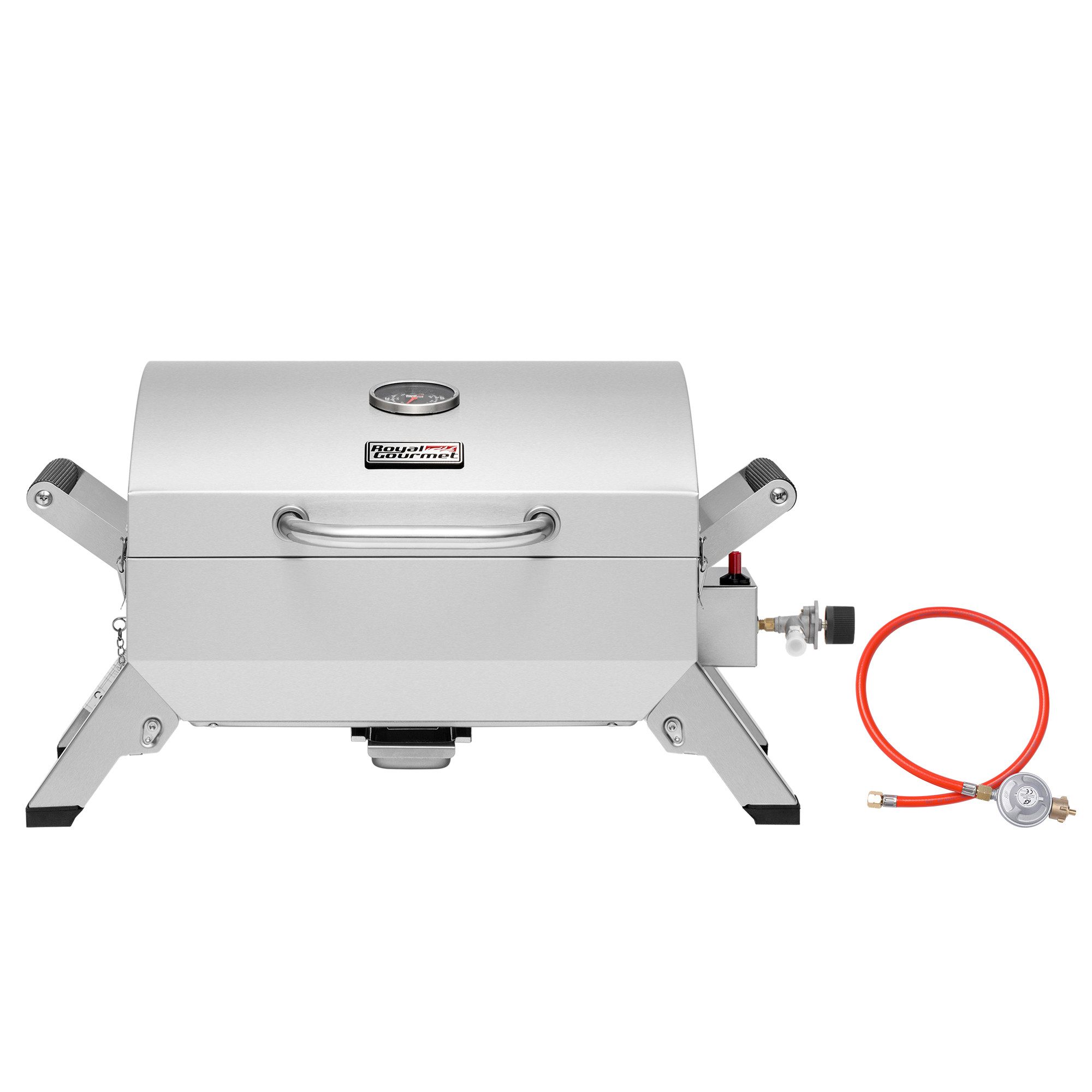 Royal Gourmet Gasgrill 3 kW Edelstahl Tragbarer Gasgrill, Compact Tischgrill für Picknick, Campinggrill mit Zwei Griffen und Reiseschlössern, Klappbaren Beinen
