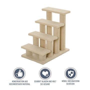 PawHut Kratzbaum Tiertreppe Katzentreppe Hundetreppe 4 Stufen Beige, 63.5L x 43B x 60H cm