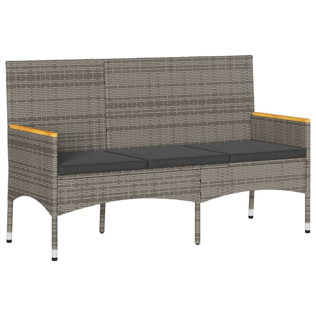 furnicato Gartenbank 3-Sitzer mit Kissen Grau Poly Rattan (1-St)