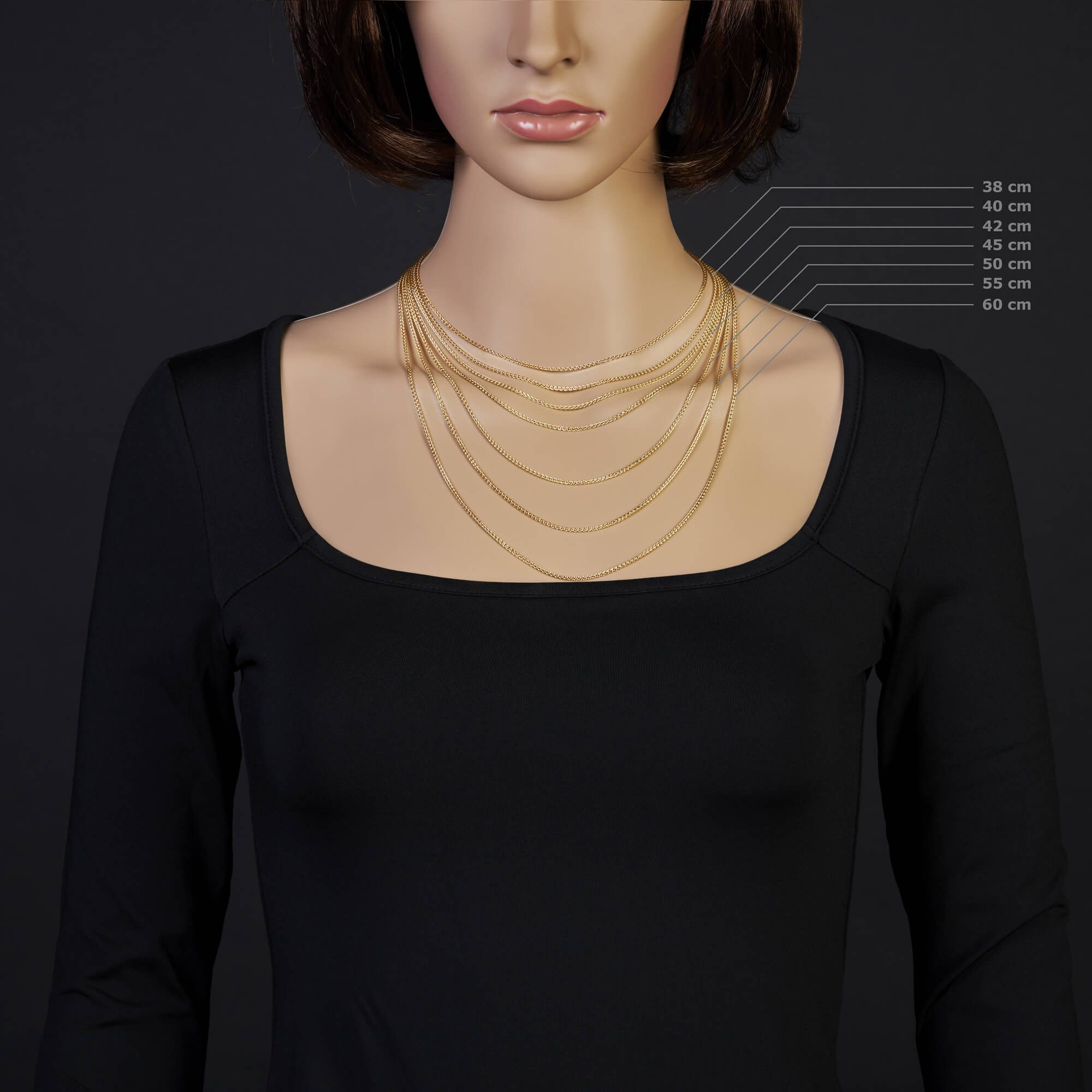 Schmuck Krone Goldkette 1,5mm Zopfkette, 585 Gelbgold, 50cm, Gold 585