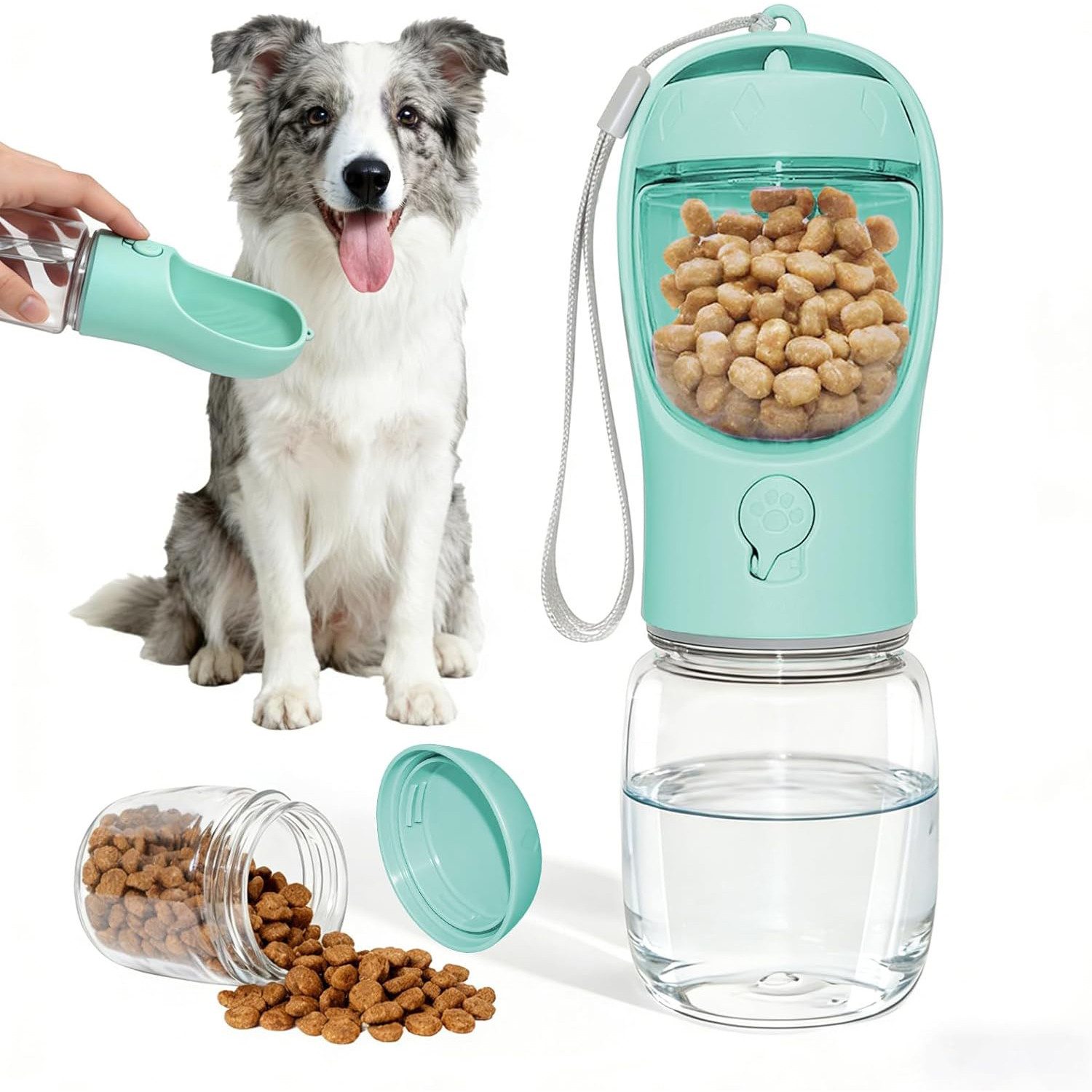 TUWENA Futternapf Trinkflasche Hunde für Unterwegs 330ml, Trinkfutterspender Haustiere, 2-in-1 mit Futterfach, doppelt leckdicht, kompakt, spülmaschinenfest von TUWENA