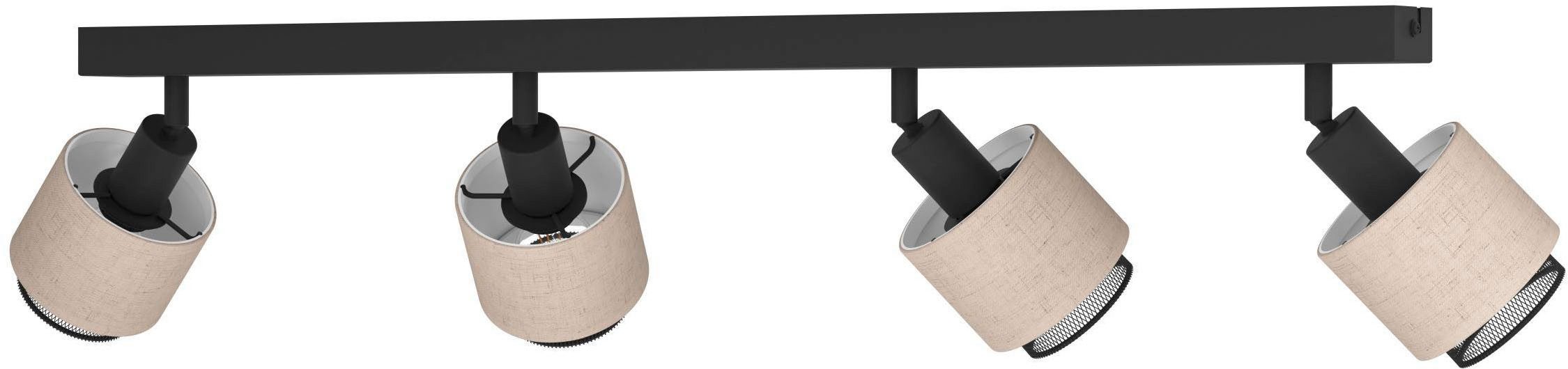 EGLO Deckenleuchte Rosley Deckenstrahler, Textil und Metall, schwenkbare Spots, E14, ohne Leuchtmittel, Spot - L75 x B9 x H18,5 cm - schwarz - 4X40W exkl.