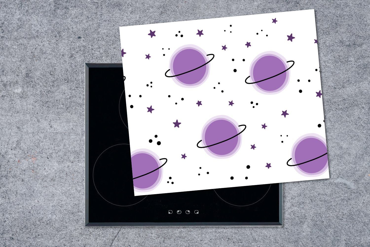 MuchoWow Herdblende-/Abdeckplatte Weltraum Arbeitsfläche Planeten Mobile 60x52 tlg), - - Sterne Muster, Vinyl, nutzbar, (1 cm, Ceranfeldabdeckung - - Raumfahrt