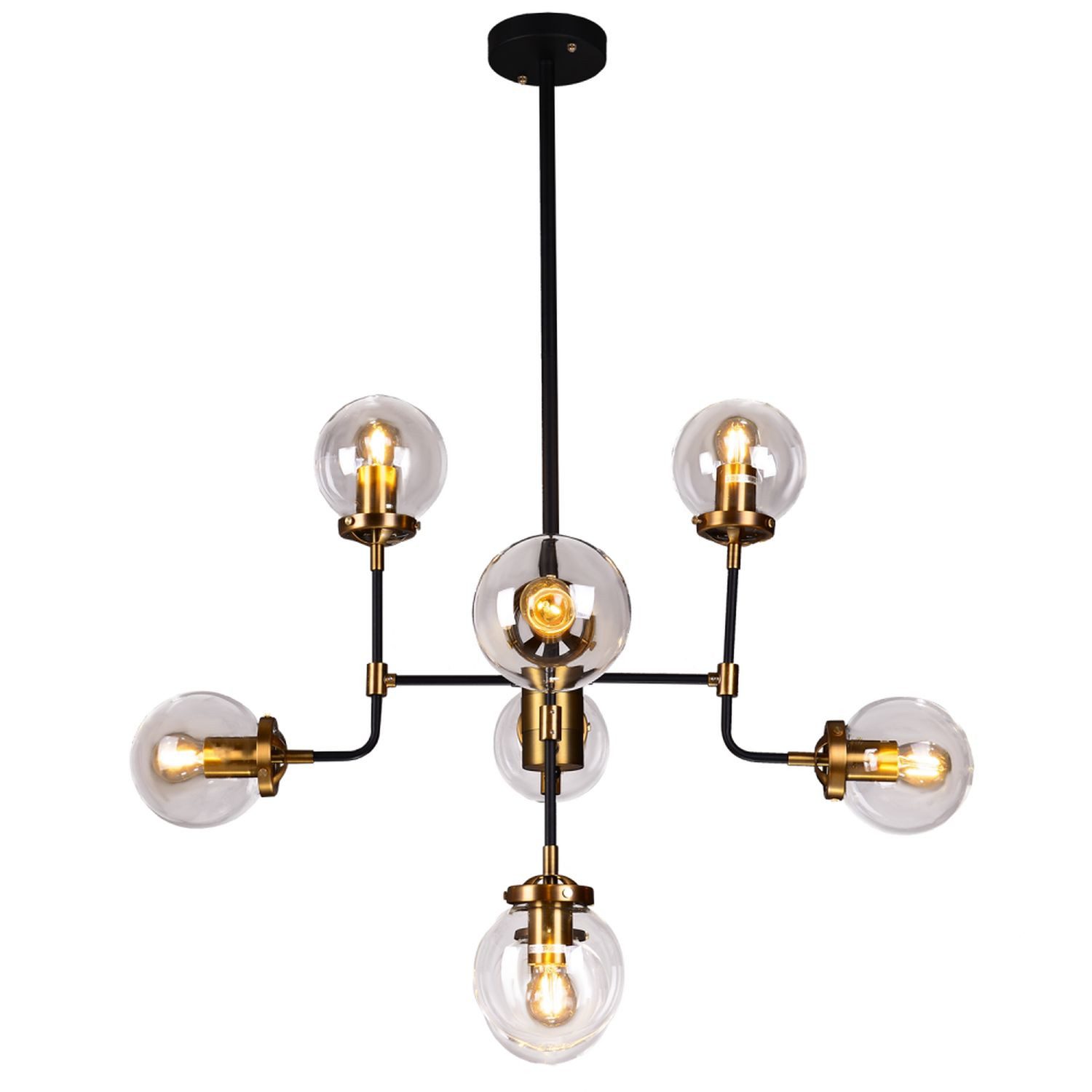 Licht-Erlebnisse Pendelleuchte PARNES, ohne Leuchtmittel, Metall Glas B: 78 cm H: max. 94 cm verstellbar 8x E27 Kugel Schirm