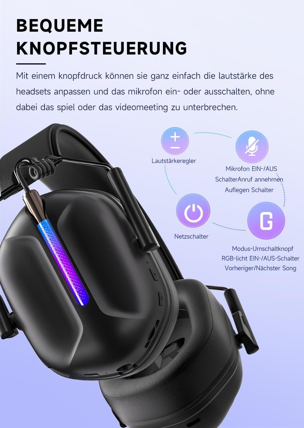 Gvyugke Gaming-Headset (Gaming Headset Gaming Kopfhörer für Mikrofon, kabellos kopfhörer mikrofo mit kabellos Usb-Head-Set, mit Gaming für headset laptop)