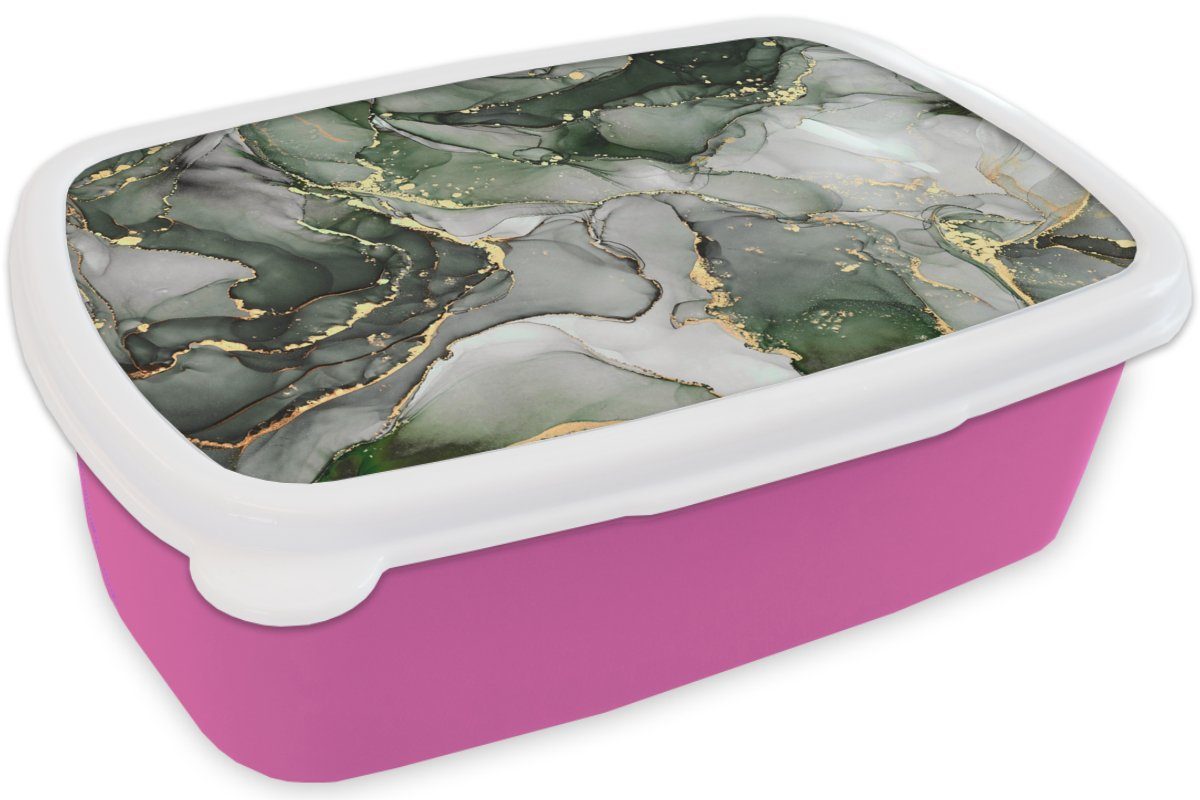 - Luxus Grün, MuchoWow Lunchbox Erwachsene, für Marmor Brotbox Mädchen, Kunststoff Snackbox, (2-tlg), - rosa Kinder, Brotdose Kunststoff,