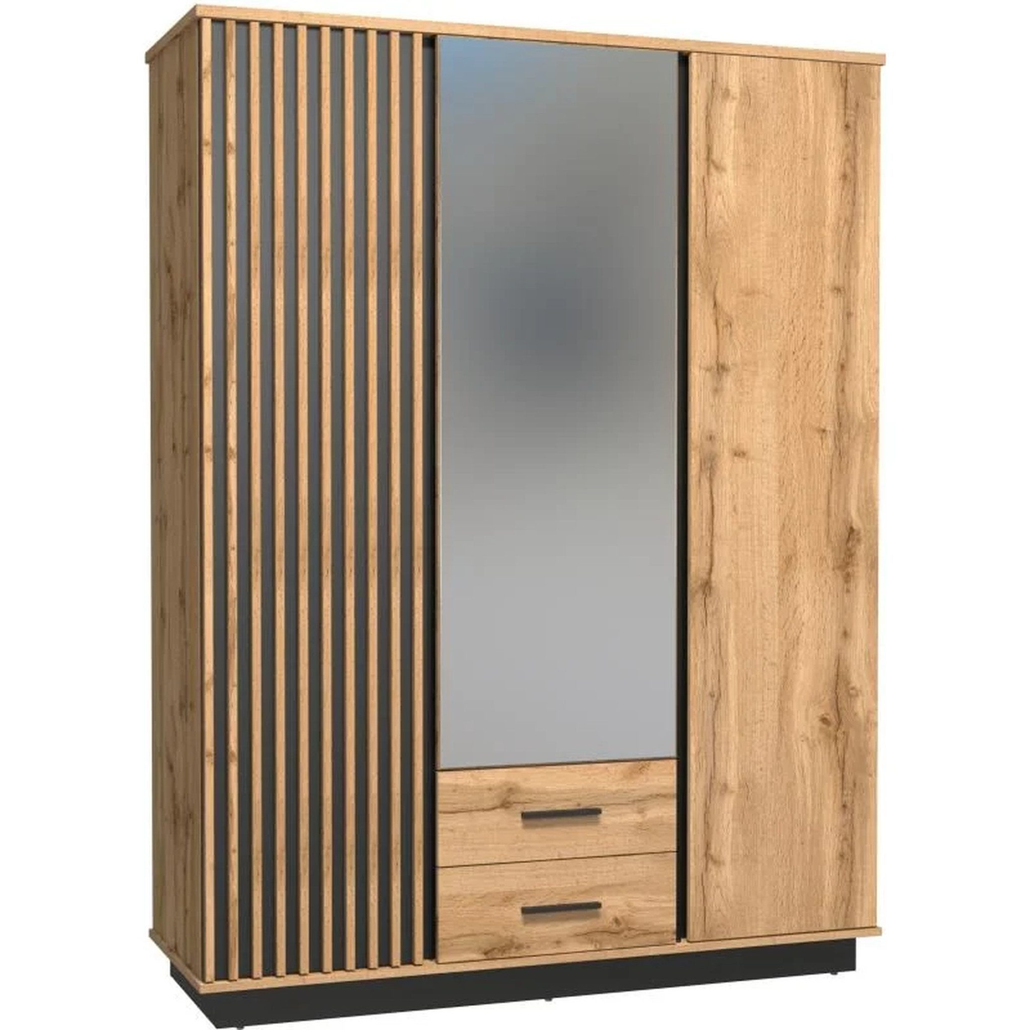 Beautysofa Drehtürenschrank mit Spiegel und zwei Schubladen Lamelo (mit zwei Schubladen, praktisch, viel Stauraum) mit praktischer Kleiderstange, viertürig