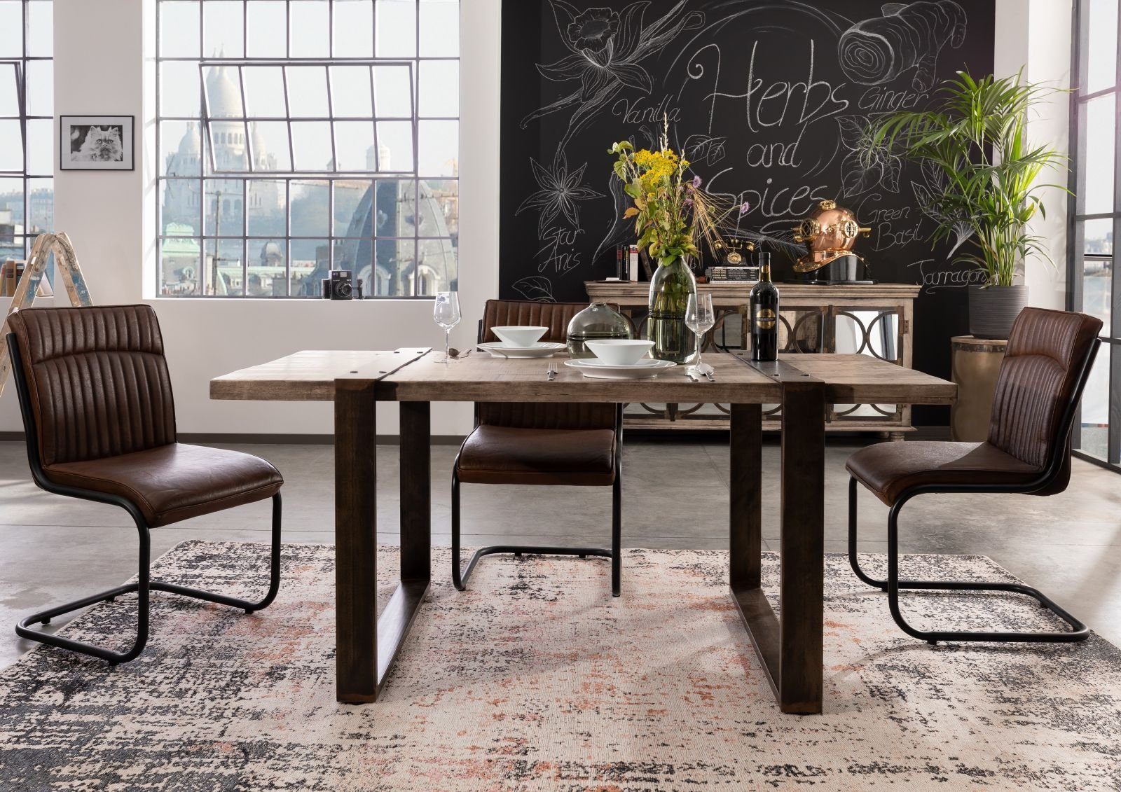 Massivmoebel24 Esstisch Esstisch Mango 170x90x76 braun lackiert HEAVY INDUSTRY #203