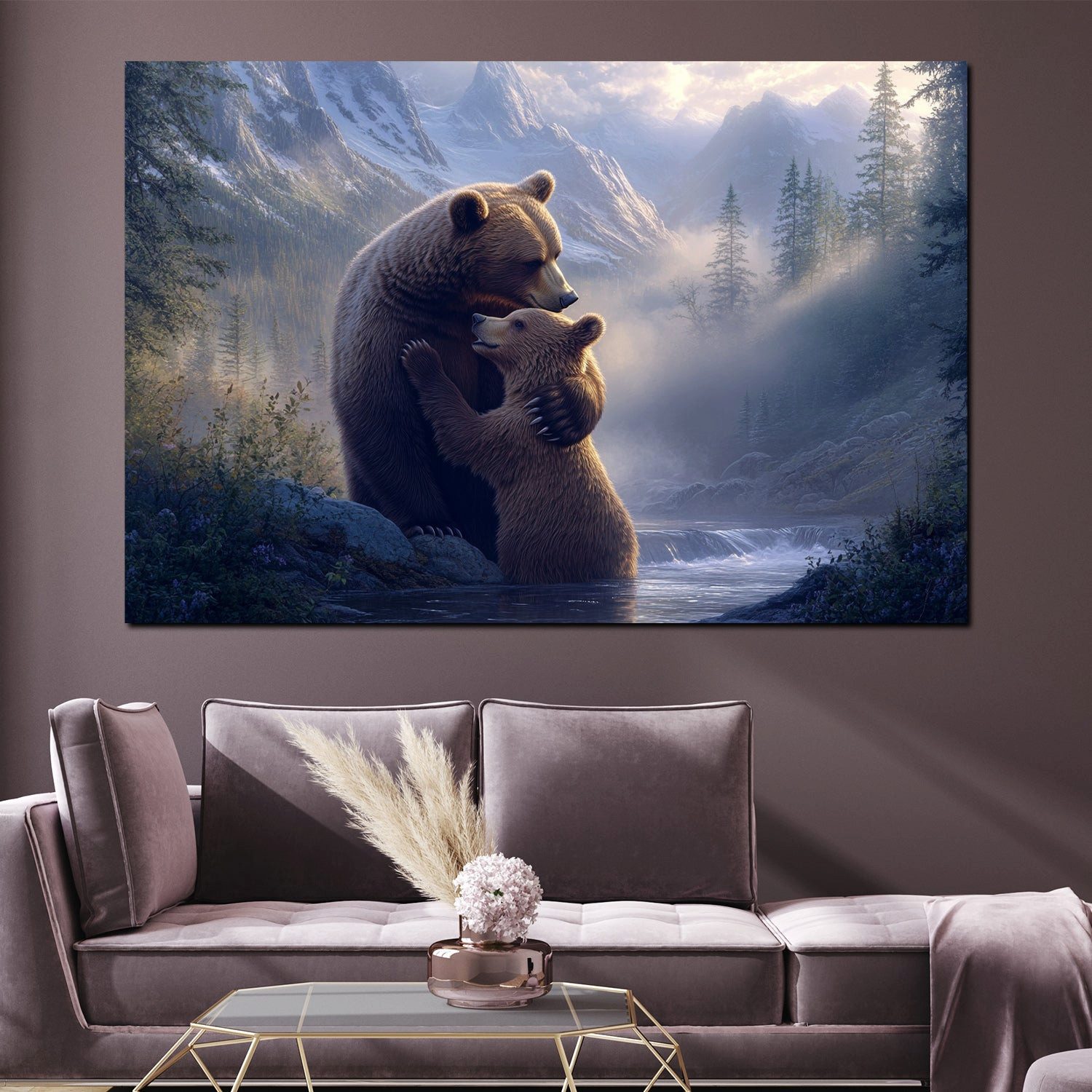 Artedinoi Leinwandbild Bärenliebe Zärtlichkeit Wildnis Wandbild Leinwandbild Kunstdruck XL Wa, Bärenpaar, zärtlich