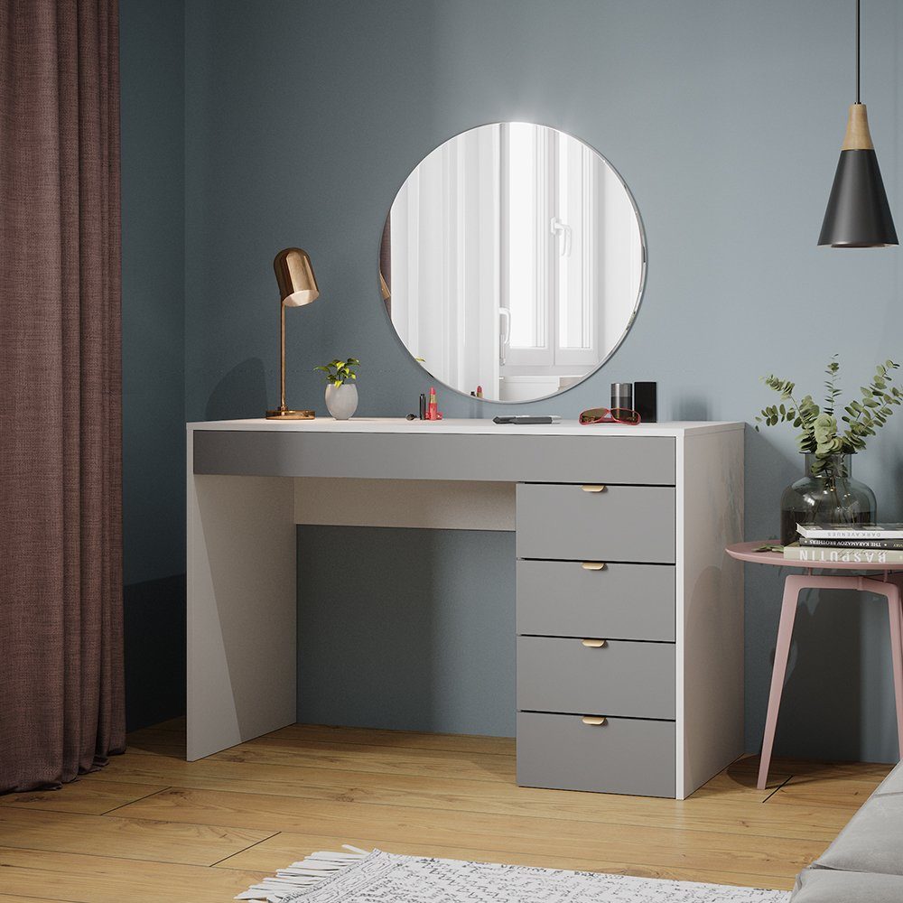 Vicco Schminktisch Elise, Weiß/Grau, 115 cm mit 5 Schubladen günstig online kaufen