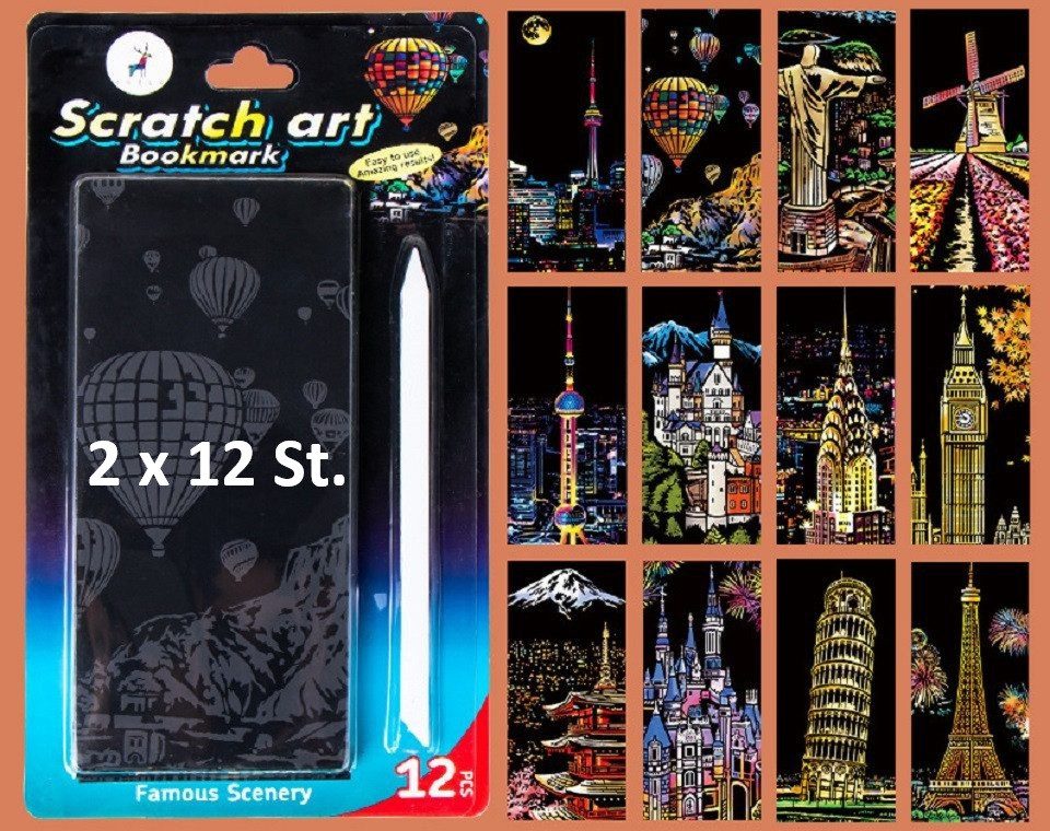 101DIYStudio Kreativset Kratzbilder Scratch Card 2 x 12 Stück, Stilvoll und Einzigartig, (Geschenk Geburtstag Ostern, Inkl. Stift), Einzigartig und Stilvoll