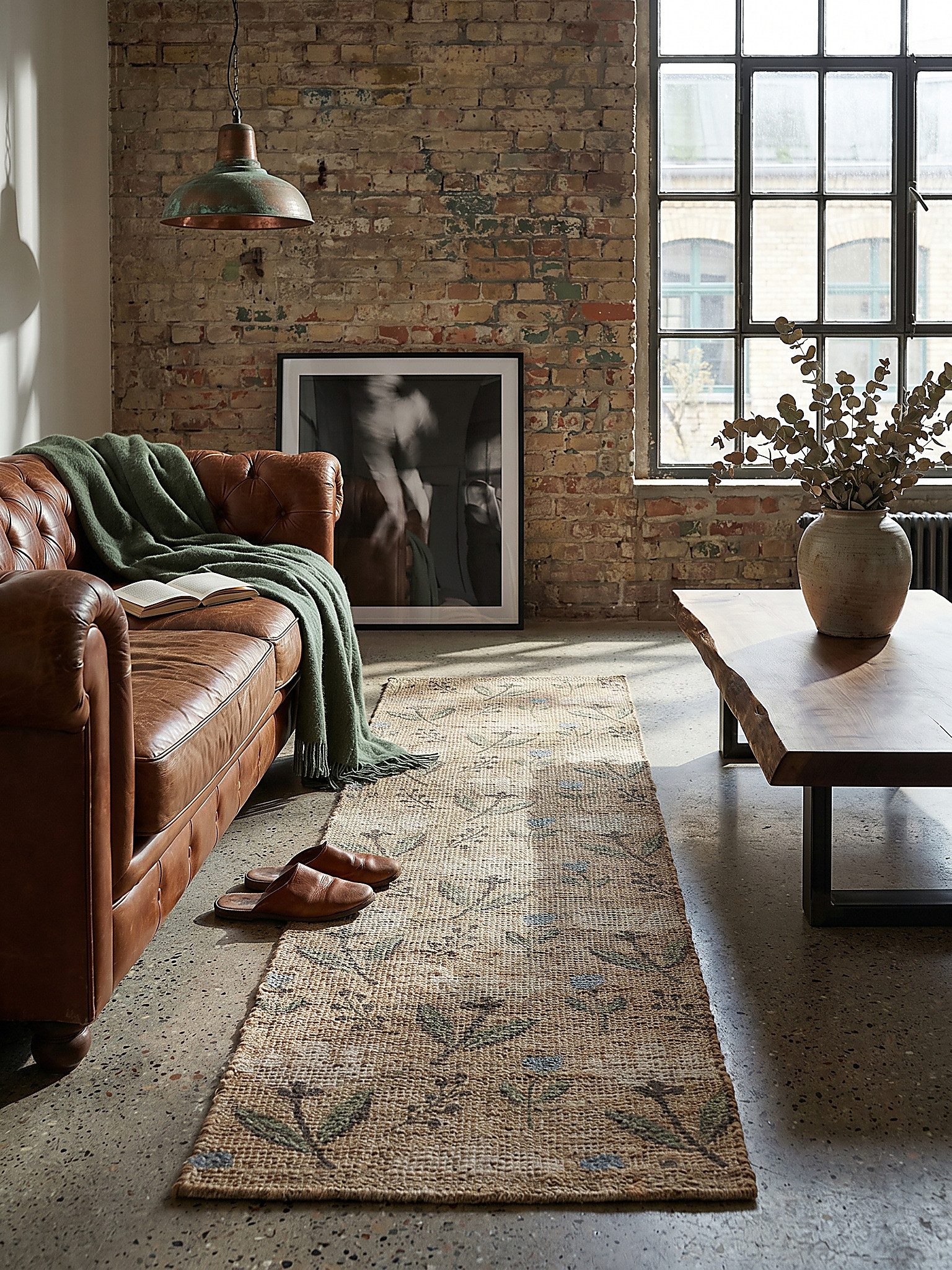 KADIMA DESIGN Teppich JED Küchenläufer Diele Flur robust Jute-Floral 60x230 Naturfarben, Läufer, Höhe: 4 mm, Naturfaser-Flachgewebe, handgewebt, Wohnzimmerteppich, natürlich