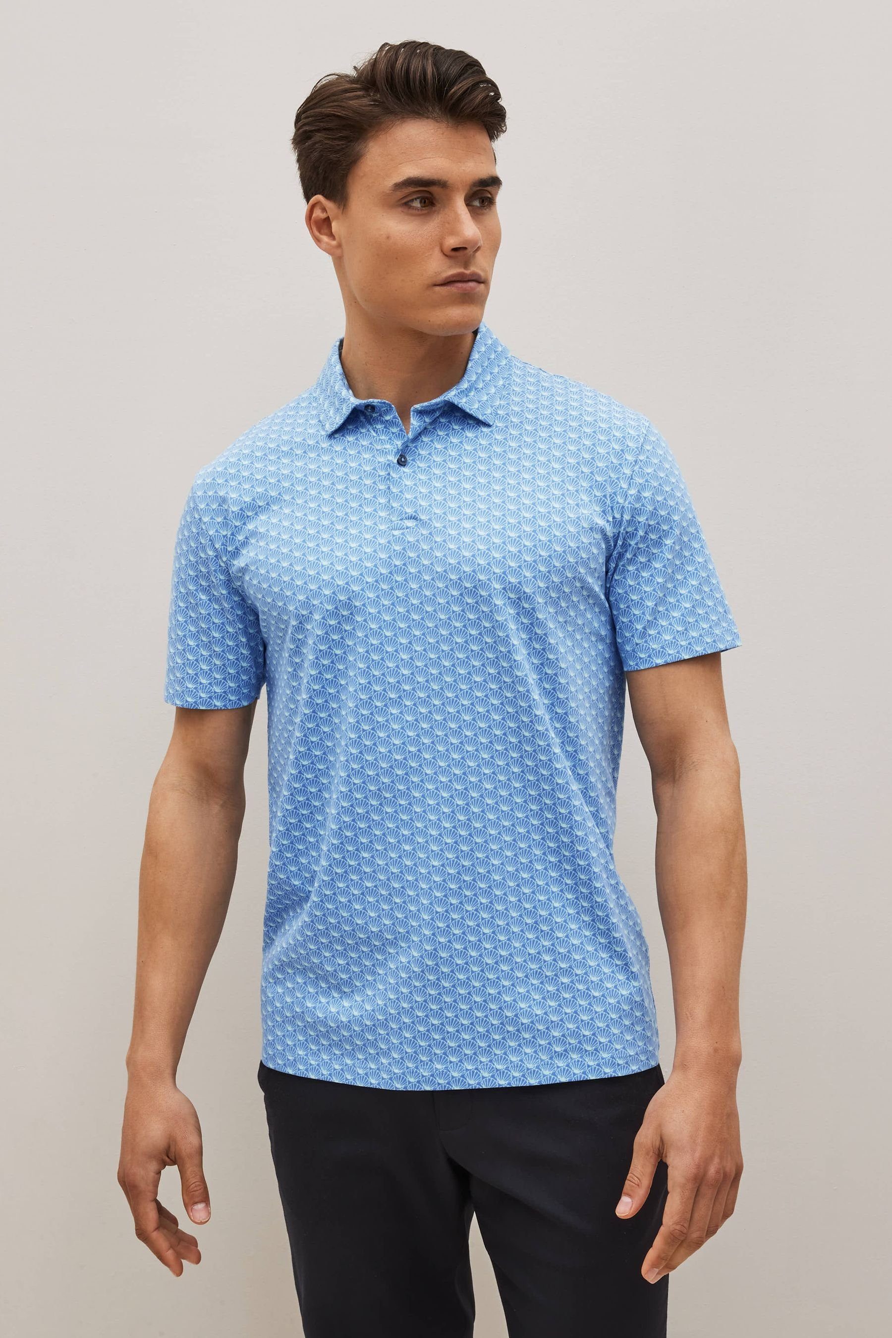 Next Poloshirt (1-tlg) Blue Bedrucktes Polo-Shirt Shell